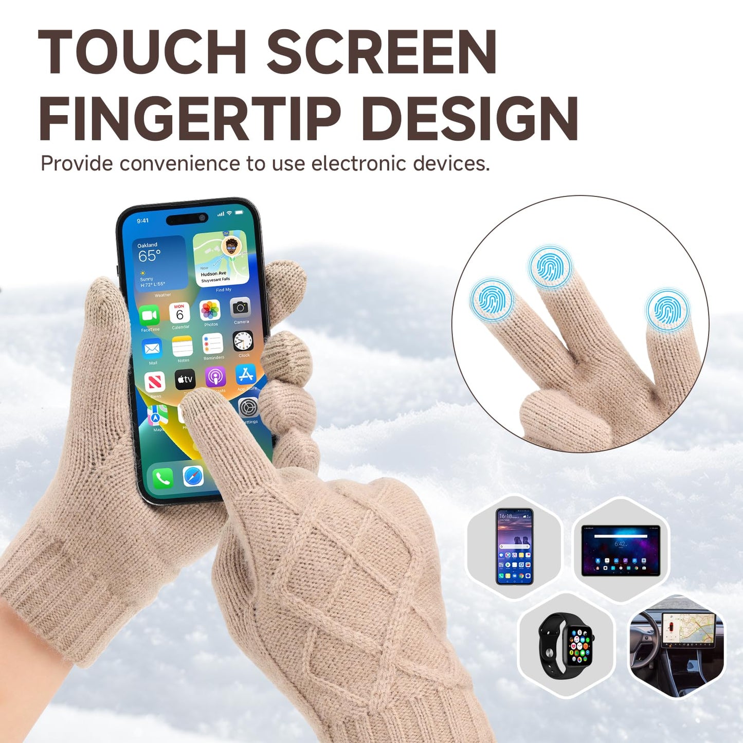 Winter Gloves Beanie Hat Set: Knit Fleece Lined Touch Screen Gloves Soft Skull Cap Set for Women for Outdoor Activities and Daily Use