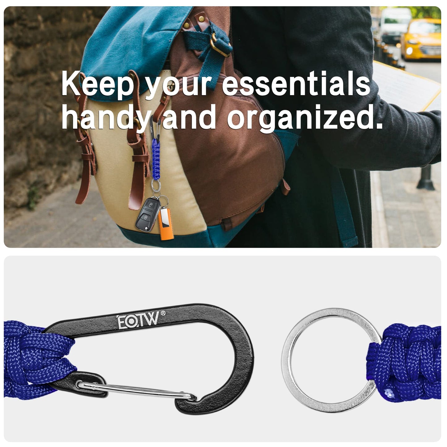 EOTW Carabiner Keychain, Small Carabiner Clip with Paracord Keychain Mini Aluminum D Ring Key Organizer