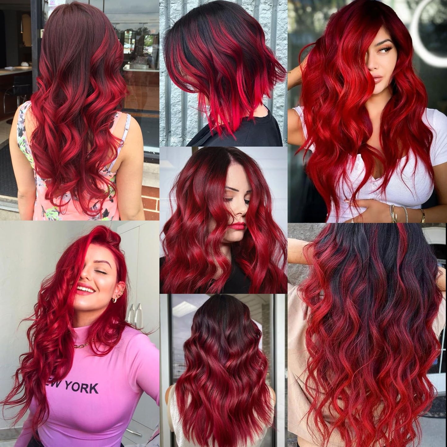 TOFAFA 16 Pcs Colored Hair Extensions Curly Wavy Clip in Synthetic Hairpiece Streak for Girls Women Kids,Multi-colors Party Highlights Cosplay Festival Gift(Red)