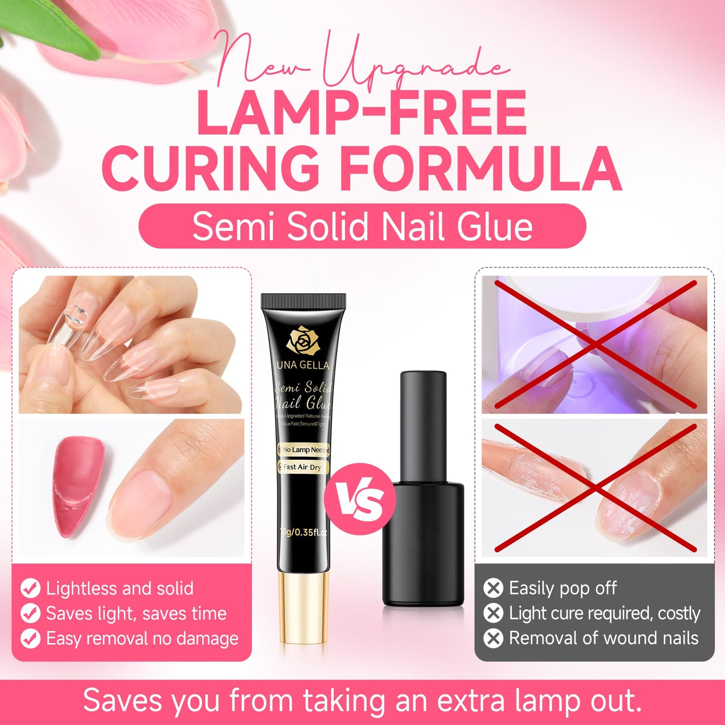 UNA GELLA No Lamp Need Semi Solid Nail Glue Gel 10ml and Nail Glue Remover 12ml Solid Gel Glue Kit for Press On Nails, Soak Off Glue Remover for Nails Quick Removal