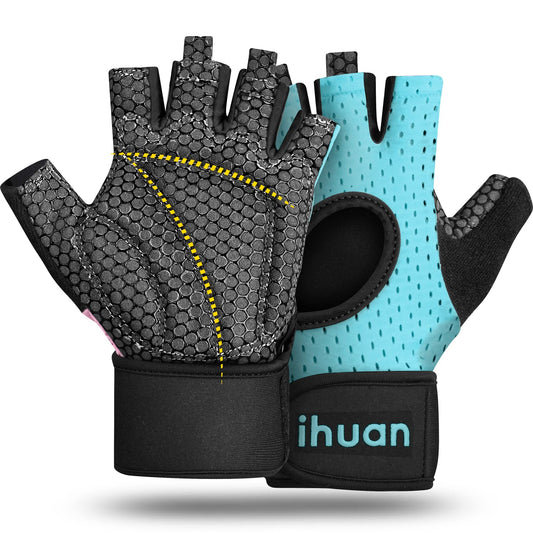 ihuan Breathable Weight Lifting Gloves: Fingerless Workout Gym Gloves with Wrist Support | Enhance Palm Protection | Extra Grip for Fitness | Lifting | Training | Rowing | Pull-ups