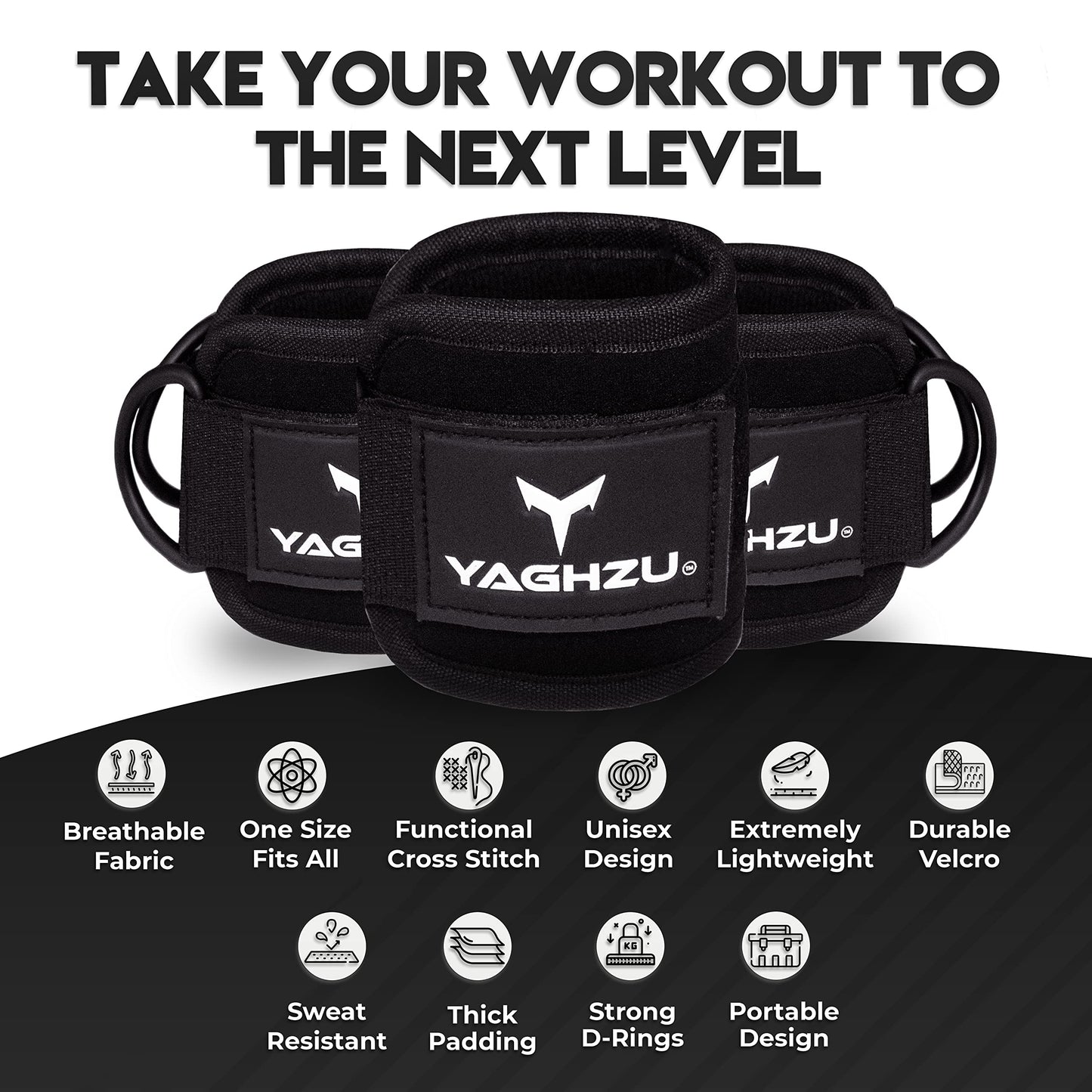 YAGHZU Ankle Straps for Cable Machines Women - Adjustable Gym Ankle Strap for Cable Machine, Neoprene Padded Cable Straps, Durable Leg Strap with Cable Cuff, Glute Kickback Ankle Strap with D Rings
