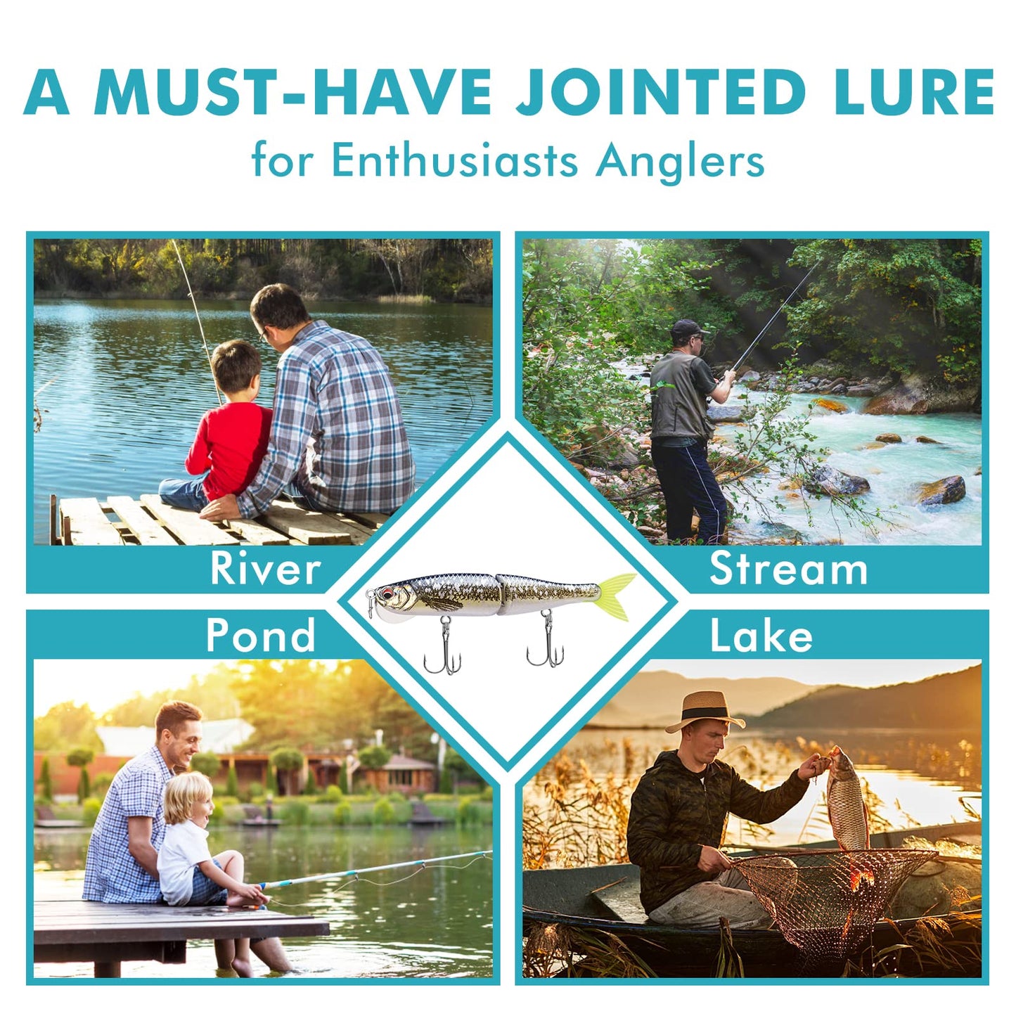 TRUSCEND Fishing Lures for Bass, Glide Baits with Vertical Tongue Design, Segmented Swimbaits Bass Fishing Lures for Saltwater Freshwater, Slow Sinking Plugs Lures for Bass Walleye Trout Pike Musky