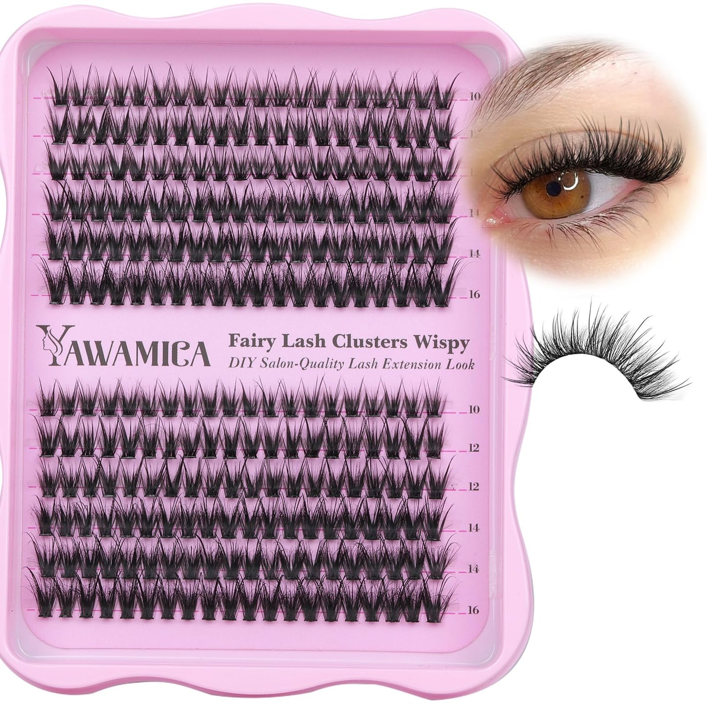 Yawamica Lash Clusters Wispy Cluster Eyelash Extensions 50D Medium Volume Eyelash Clusters Fluffy Individual Lashes 10-16mm D Curl Length Cluster Lashes Natural False Lashes Clusters DIY Lash by Self