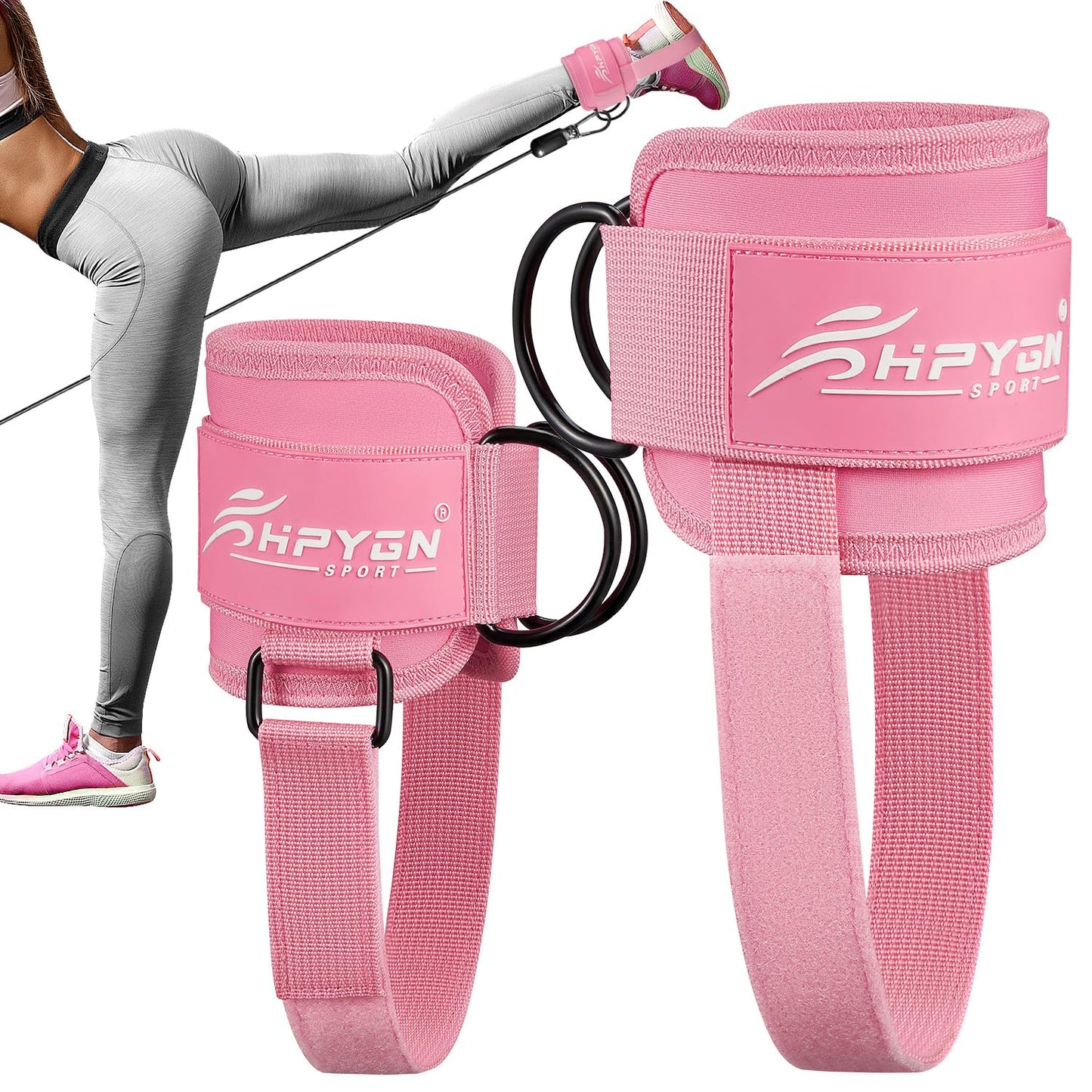 HPYGN Ankle Strap for Cable Machine, Gym Ankle Straps for Working Out, Adjustable Ankle Cuff Kickback Strap, Cable Machine Attachments for Women Glute Leg Extensions, Leg Straps with Neoprene Padding