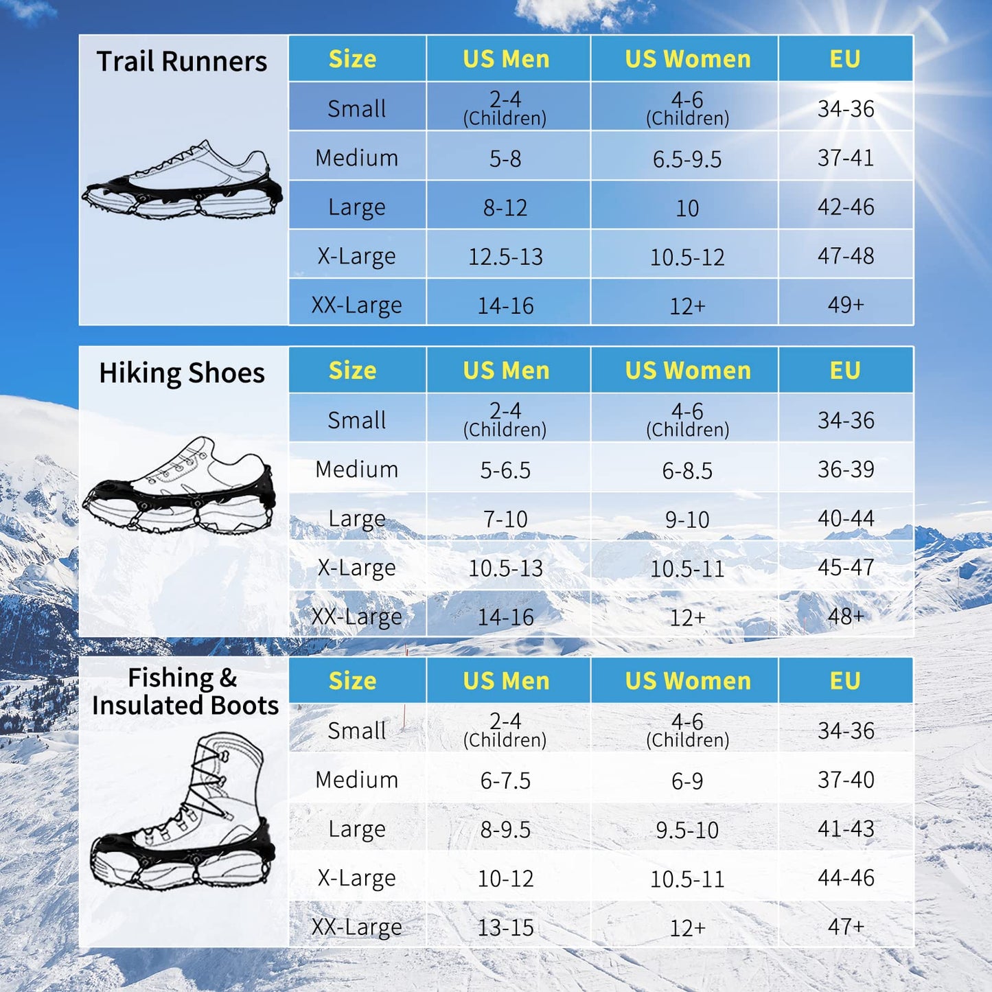 Xproutdoor Ice Cleats, Upgraded Snow Grips 18 Stainless Steel Spikes Crampons, Strong Traction Anti-Slip, Walking Hiking on Ice & Snow Ground, Mountain Climbing, for Shoes Boots, X-Large