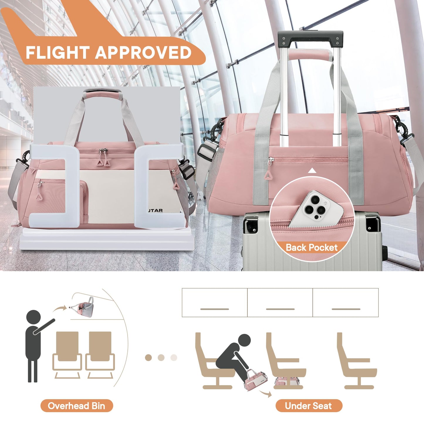 Gym Duffle Bag for Women - JELUTAR Small Carry on Travel Tote Bags Weekender Bags for Personal Item/Sports Gear with Shoe Compartment&Wetproof Pocket