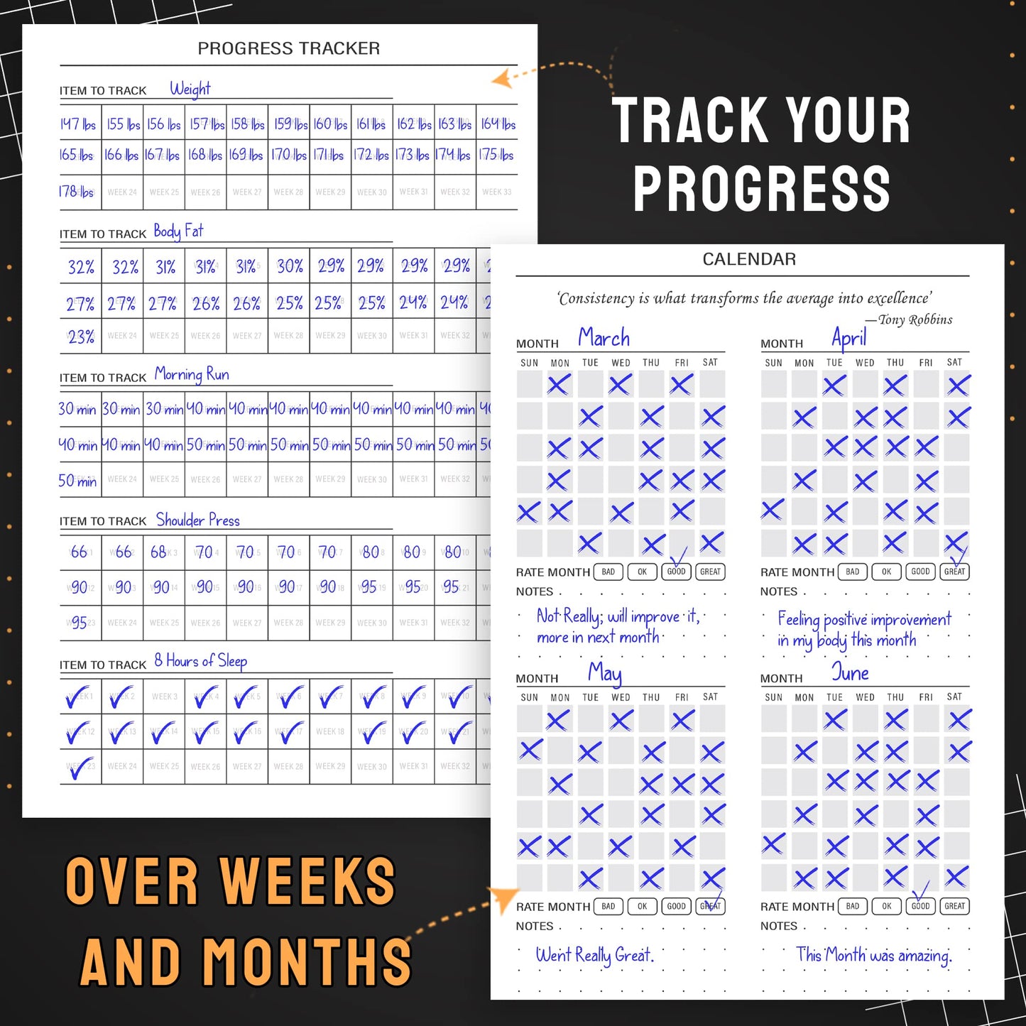 Hardcover Fitness Journal Workout Planner for Men & Women - A5(5.7" x 8.3") Sturdy Workout Log Book to Track Gym & Home Workouts - Green