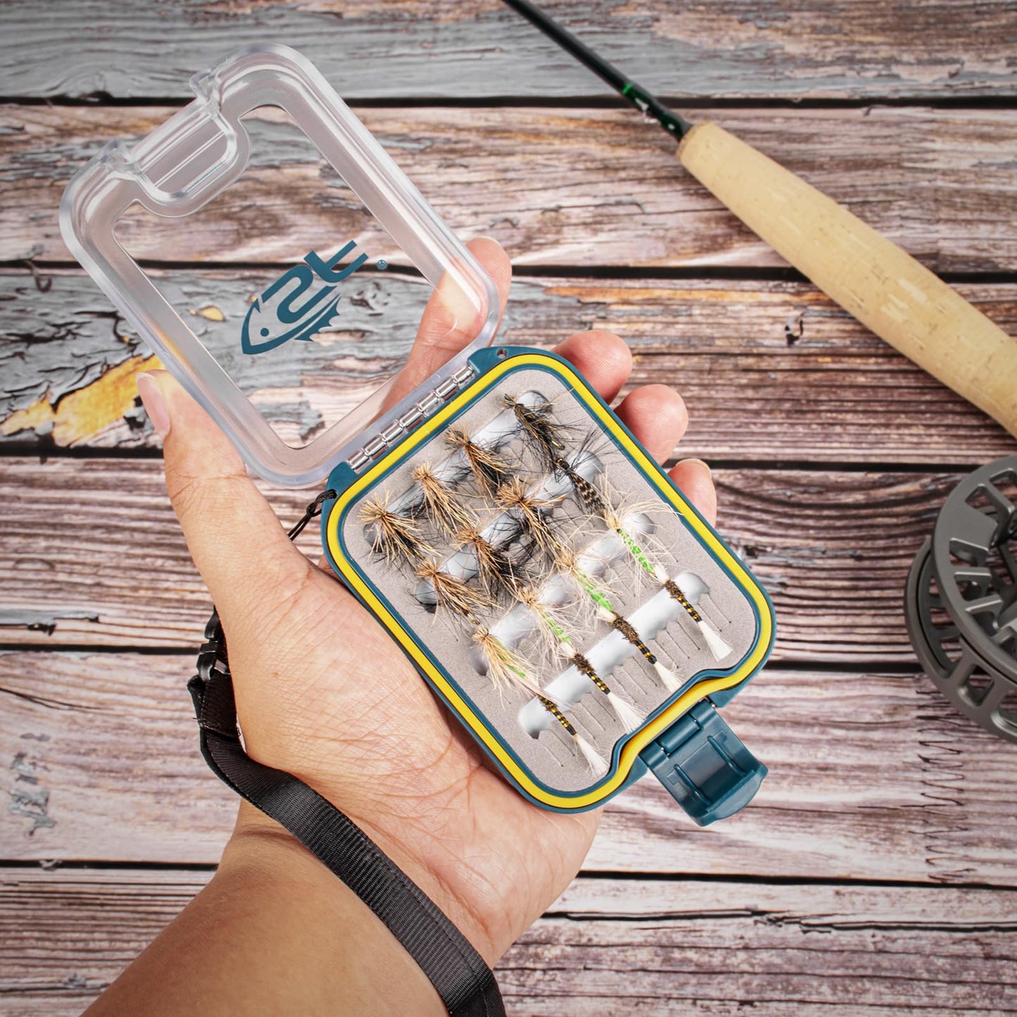 SF Plastic Waterproof Pocket Fly Fishing Box Double Side Clear Lid Slit Foam with Lanyard Mini Fly Box