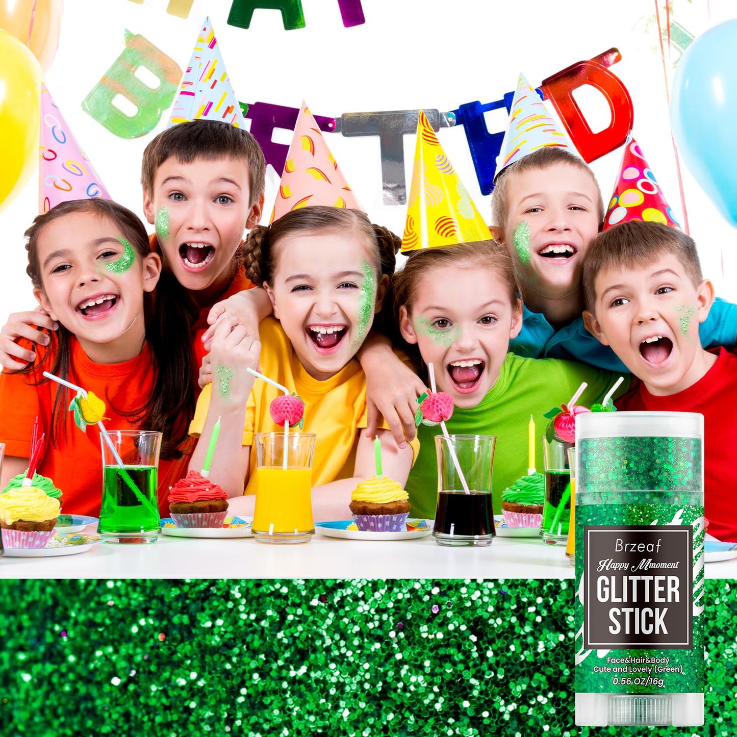 Brzeaf Waterproof Green Body Glitter Stick, Chunky Glitter for Face/Body/Hair/Eyes/Lip, Singer Concert Music Rave Festival, Glitter Stick Makeup & Face Glitter Gel for Women Men 0.56 OZ