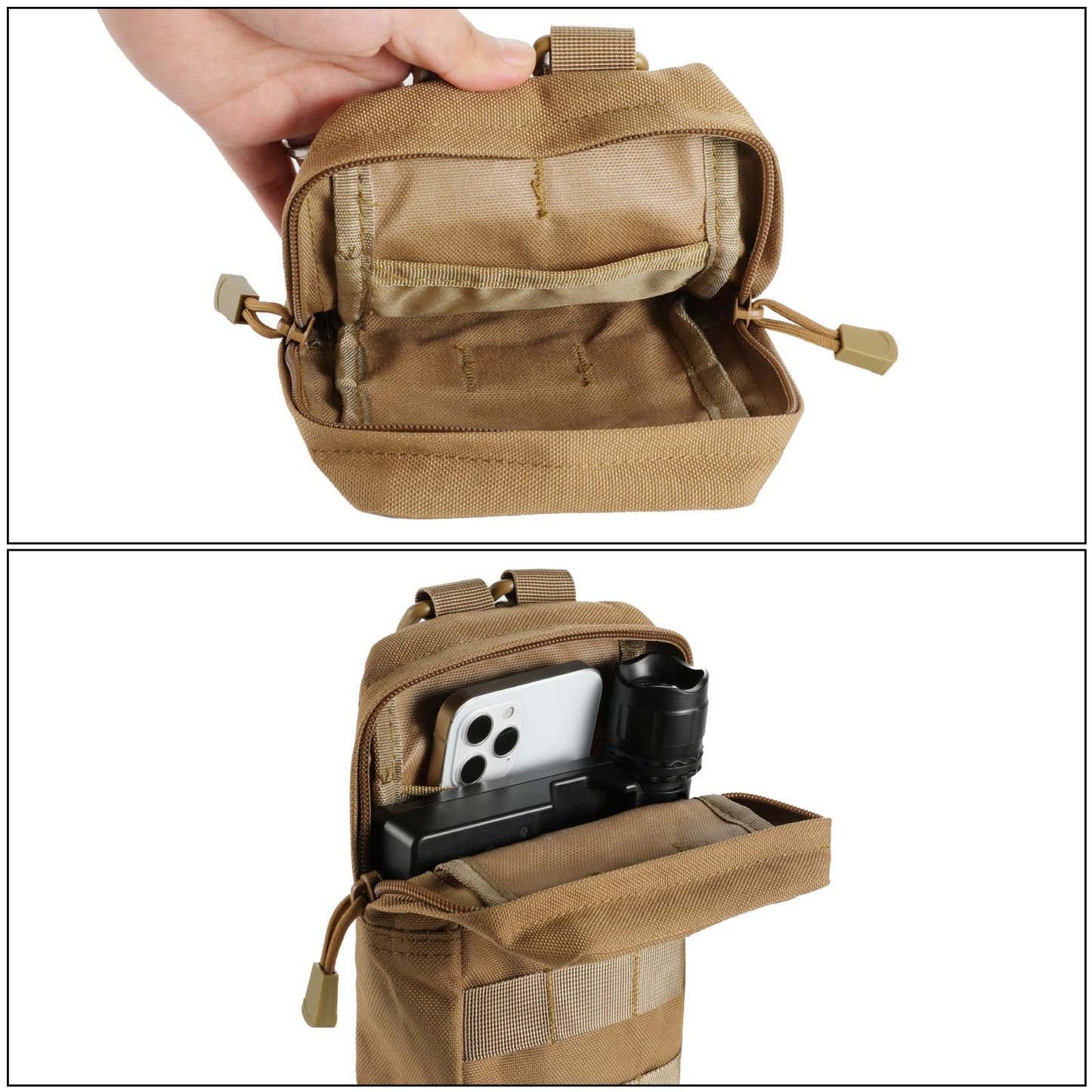 FRTKK 2 Pack Molle Pouches - Tactical Compact Water-Resistant EDC Pouch Small Utility Pouch Bags (Patch Included) (2 Pack-ACU 3)