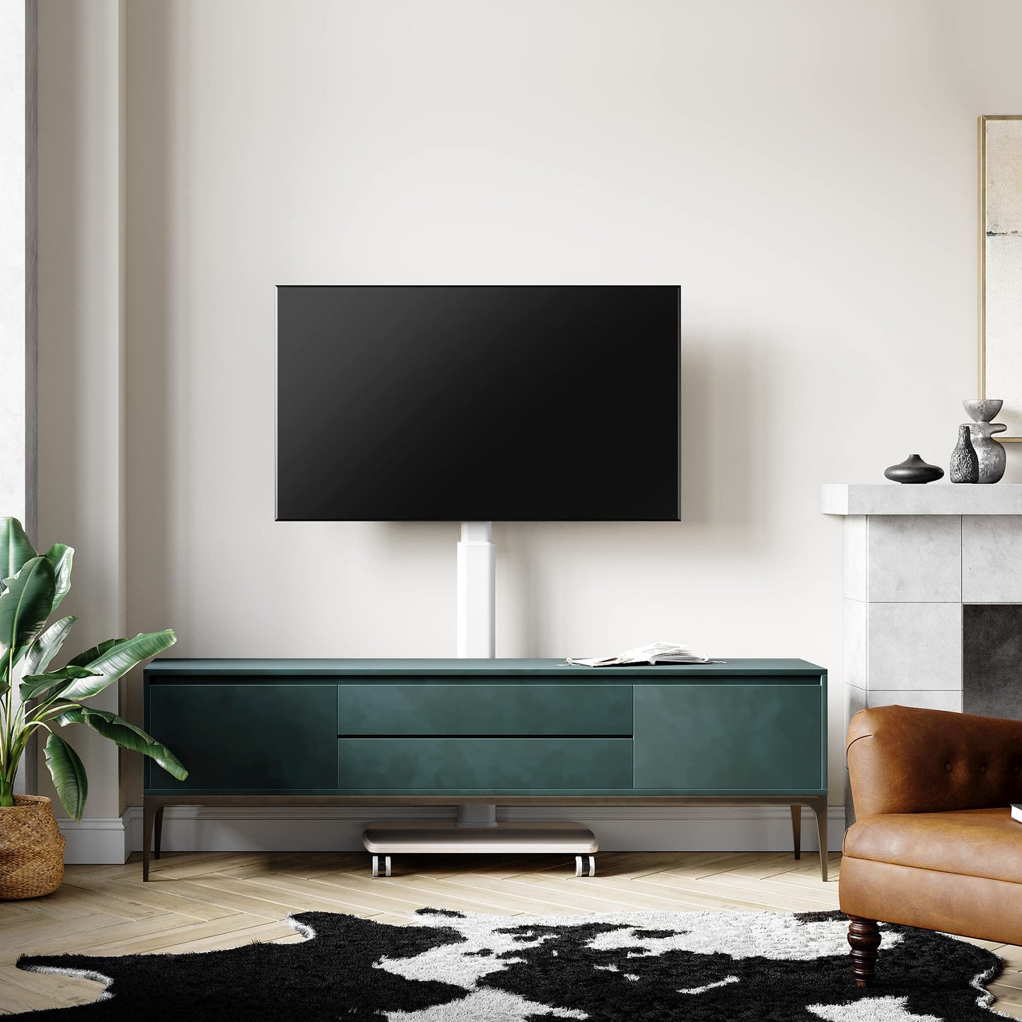 FITUEYES Rolling TV Stand for 32 to 65 70 Inch TVs, Portable Mobile TV Cart on Wheels, Tall Universal TV Floor Stands with Swivel Mount, Fit Corner, Bedroom, Living Room, Small Dorm (White)