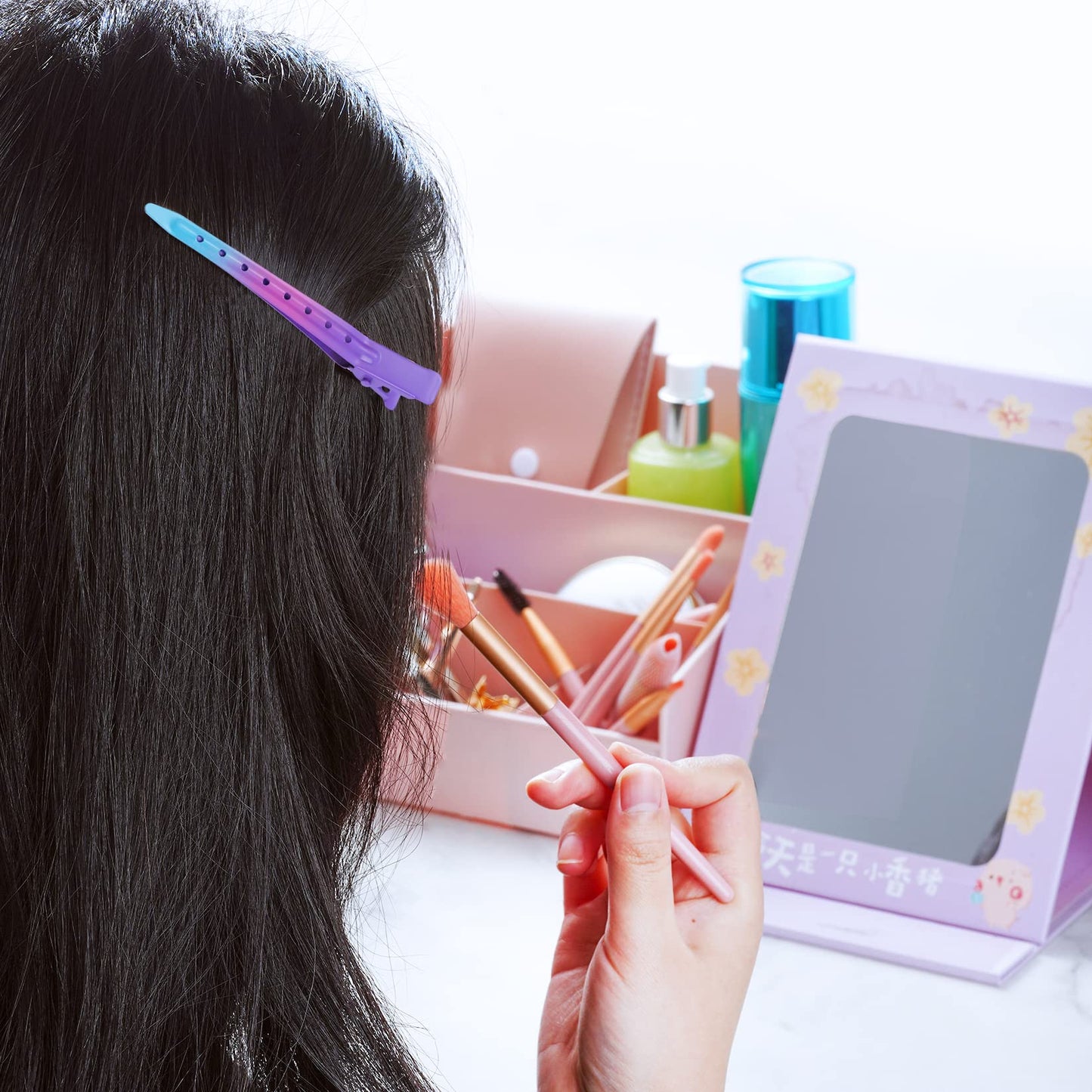 24 Packs Duck Bill Clips, Bantoye 3.35 Inches Rustproof Metal Alligator Curl Clips with Holes for Hair Styling, Hair Coloring, Gradient Purple