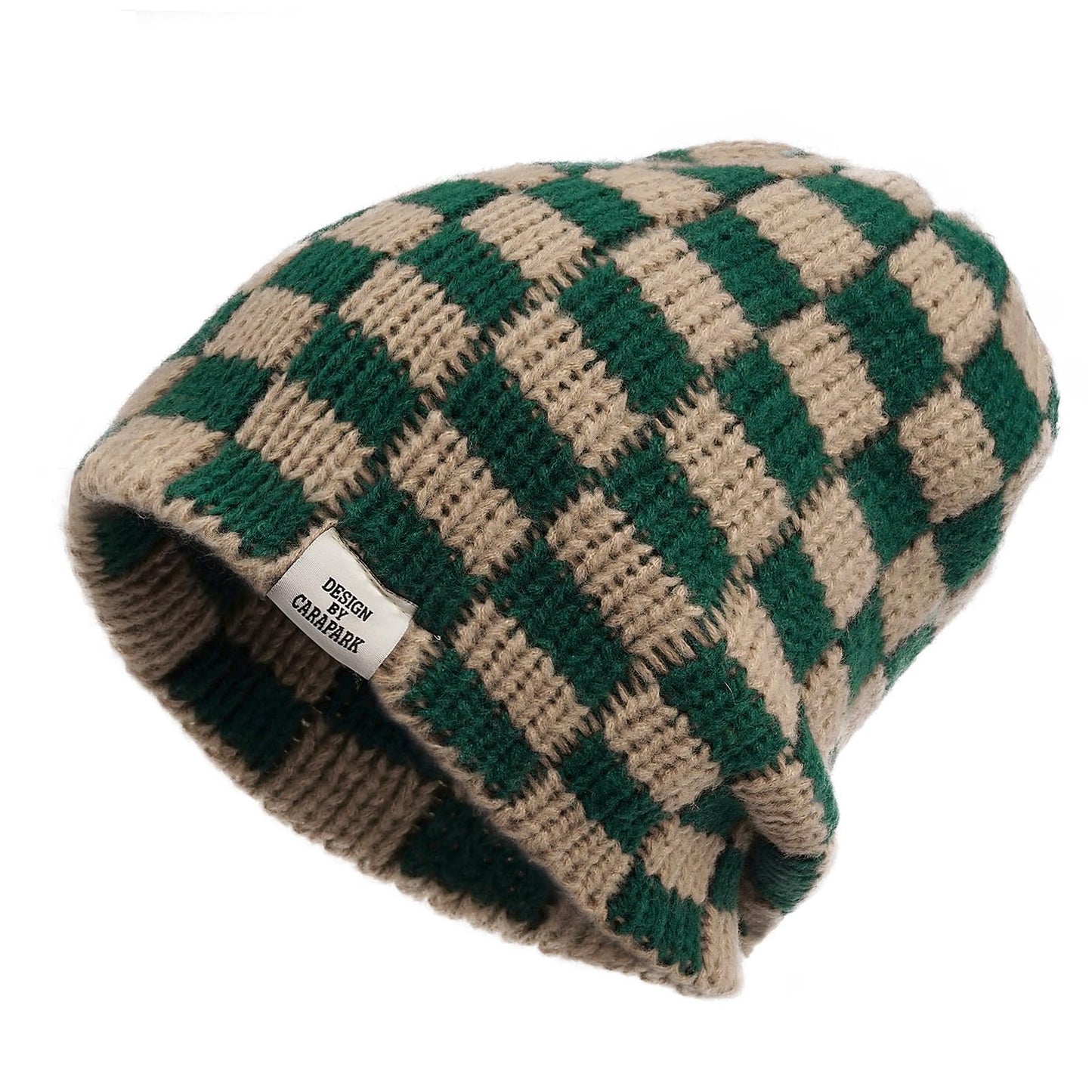 Clakllie Winter Stocking Beanie Hat Foldable Knitted Hats Roll-up Edge Skullcap Stretchy Watch Skating Hat,Khaki/Green