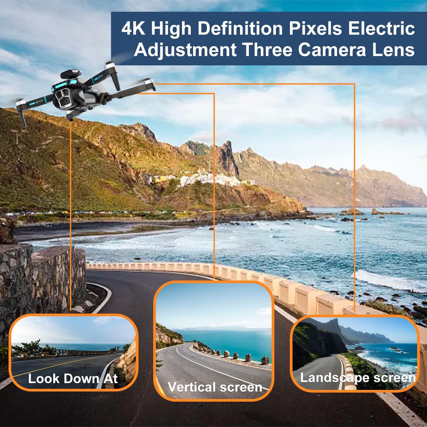Drone with Camera 4k HD FPV Foldable Drone for Beginners, Quadcopter with Voice Gesture Control, One Key Take Off/Land, Optical Flow Positioning, 360° Flip, Waypoint Fly,2 Batteries