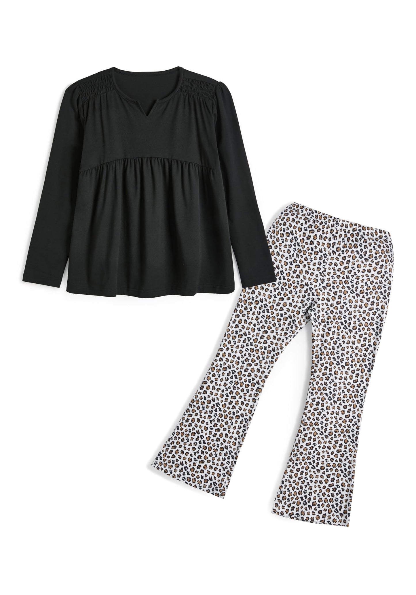 Handfrog Fall Clothing Leopard Flare Pants Long Sleeve Shirts 2023 Trendy 2 PCS Matching Lounge Set Clothes