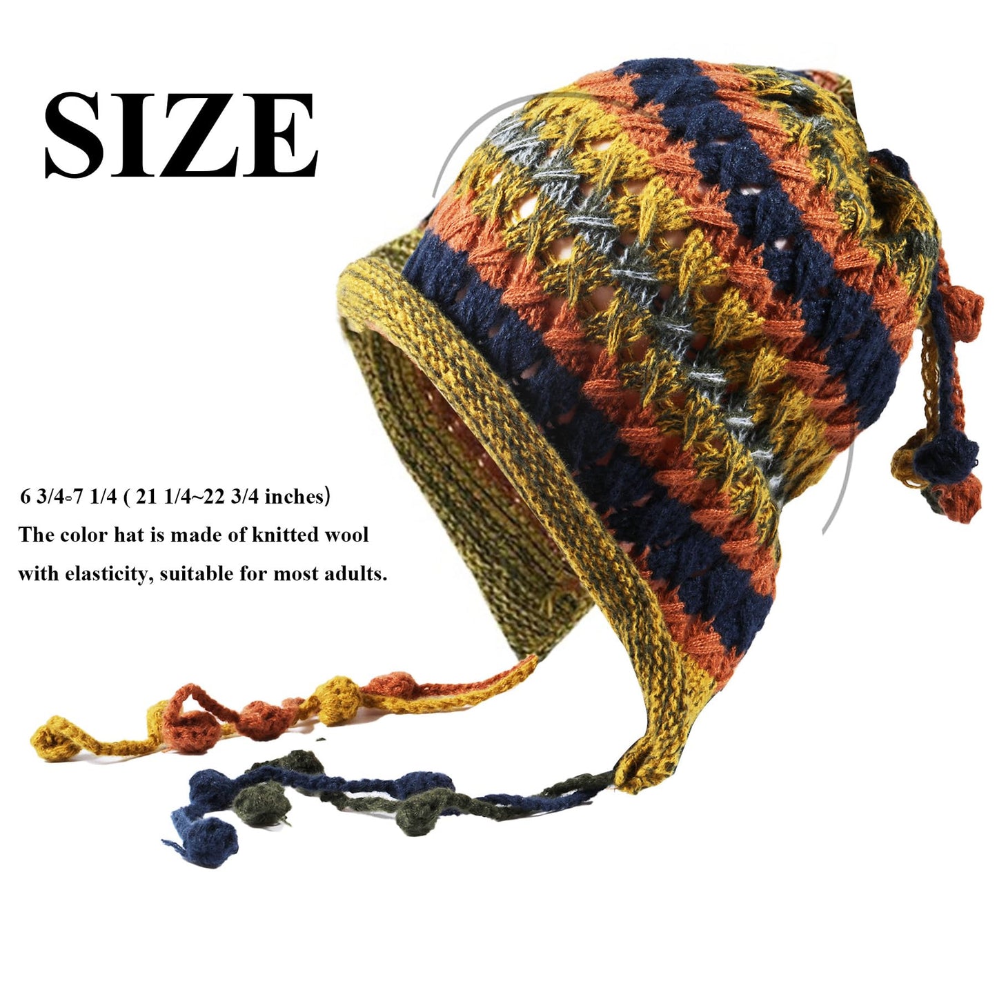 Gudzws Beanie Hat Women Cute Colorful Crochet Knit Cap Ear Flaps with Pom Pom (Yellow)