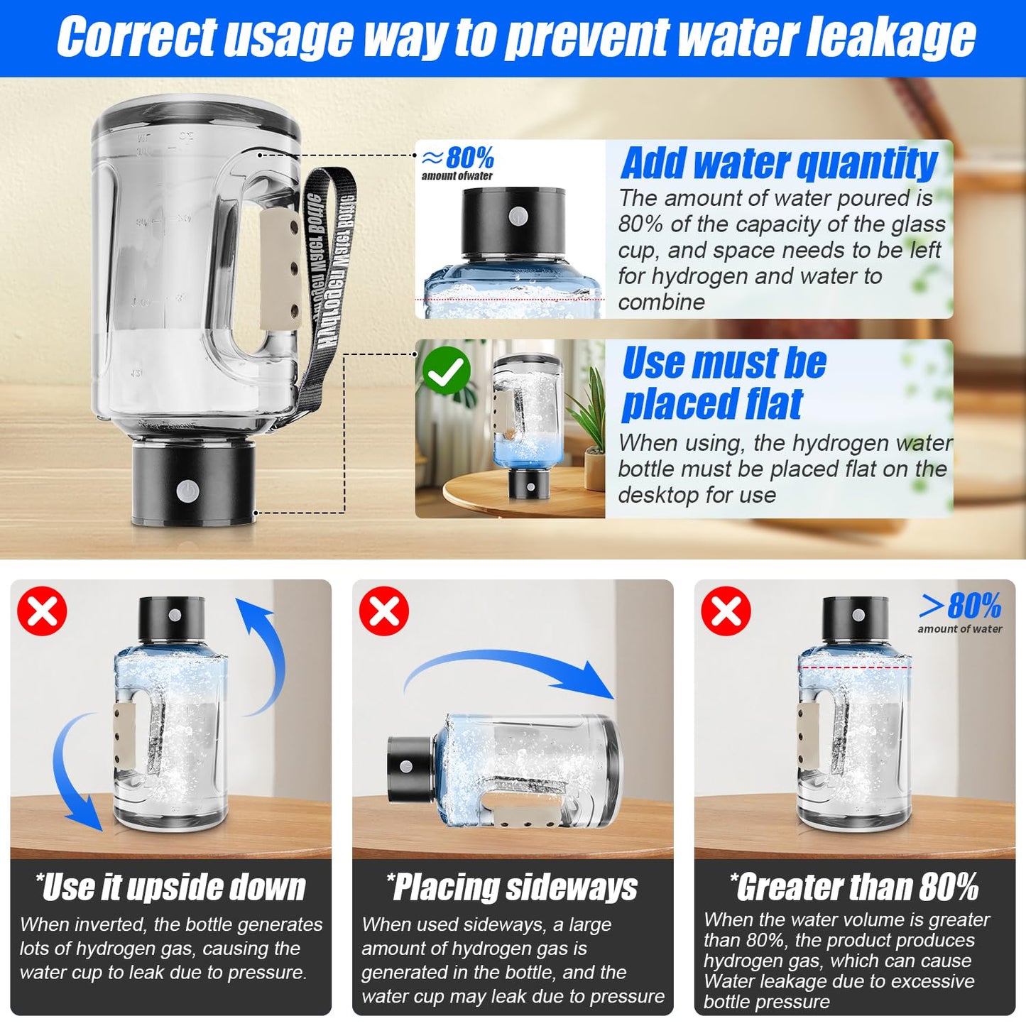 Hydrogen Water Bottle, 50oz/1.5L Hydrogen Water Generator, Rechargeable Hydrogen Water Ionizer with SPE/PEM Technology Leakproof, 5 Min Electrolysis for Sports Fitness Exercise Gift - Grey