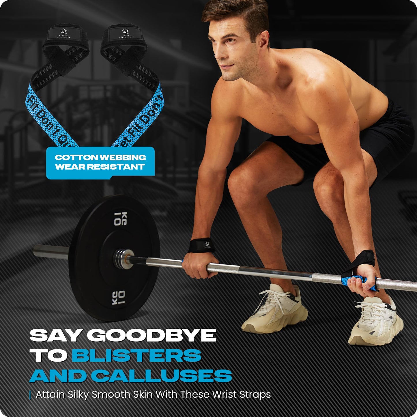 Special Essentials Wrist Straps for Weightlifting - Two-Sided Anti Slip Silicone Grip & Premium Padded Neoprene - Durable Gym Lifting Straps for Men and Women - Ideal for Bodybuilding & Powerlifting