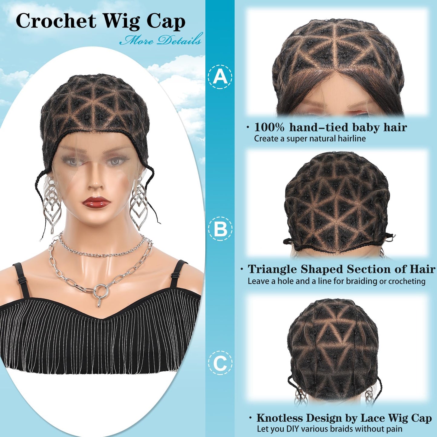 Esnccur Double Full Lace Crochet Wig Cap for Crochet Hair Braided Wig Cap with Baby Hair Sew In Cap Braid Lace Front Wigs Cap with Natural Knots Braided Wigs Caps for Women(79 Konts)