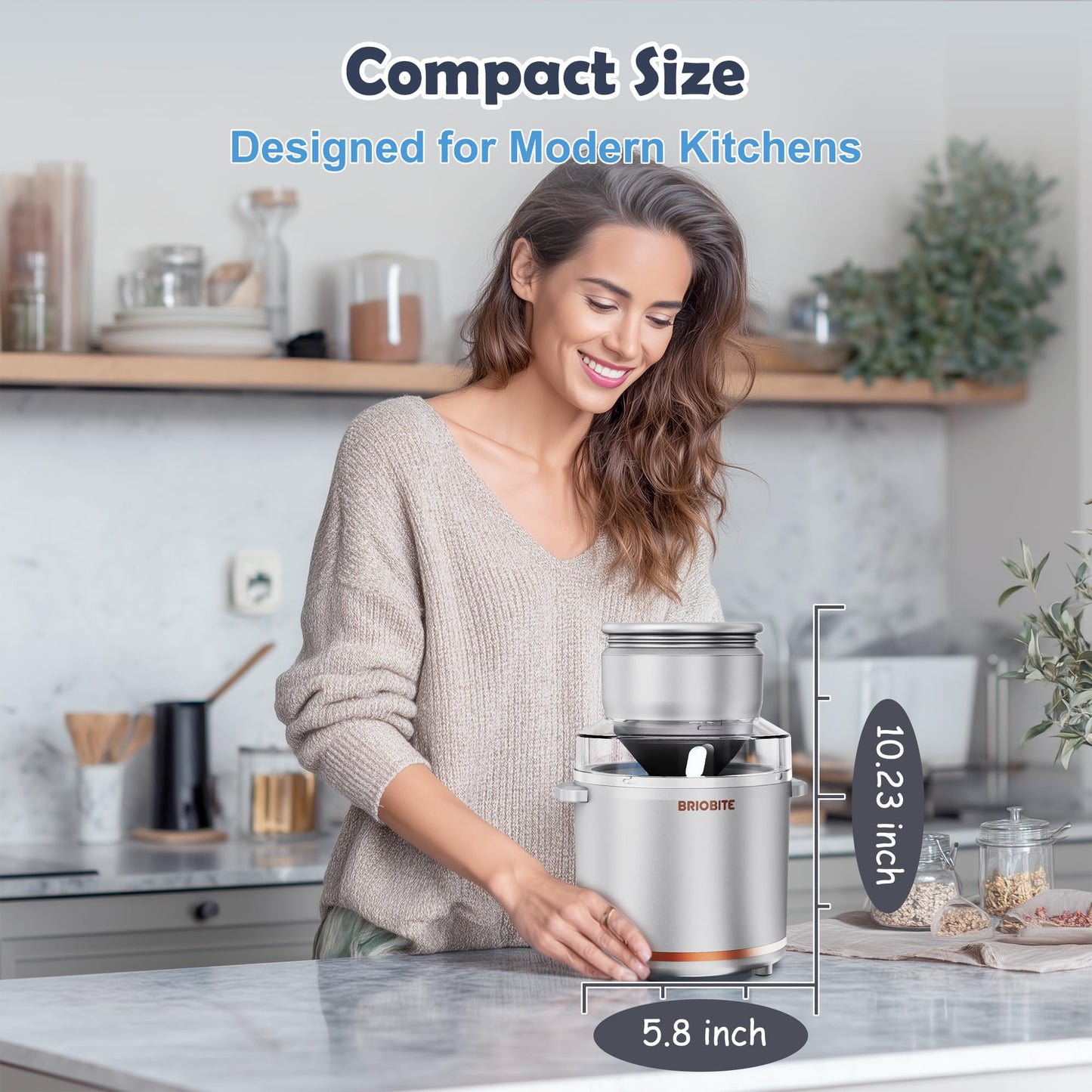 BRIOBITE 1.1 Quart Ice Cream Maker – Electric Ice Cream Machine for Gelato, Milkshakes & Sorbet, Perfect for Family, Easy to Use & Clean,Silver