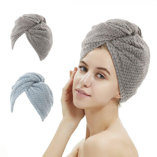 M-bestl 2 Pack Absorbent Microfiber Hair Towel Wrap,Anti-frizz Hair Drying Towel with Button to Dry Hair Quickly,25.6X9.8 inch (Gray&Blue)