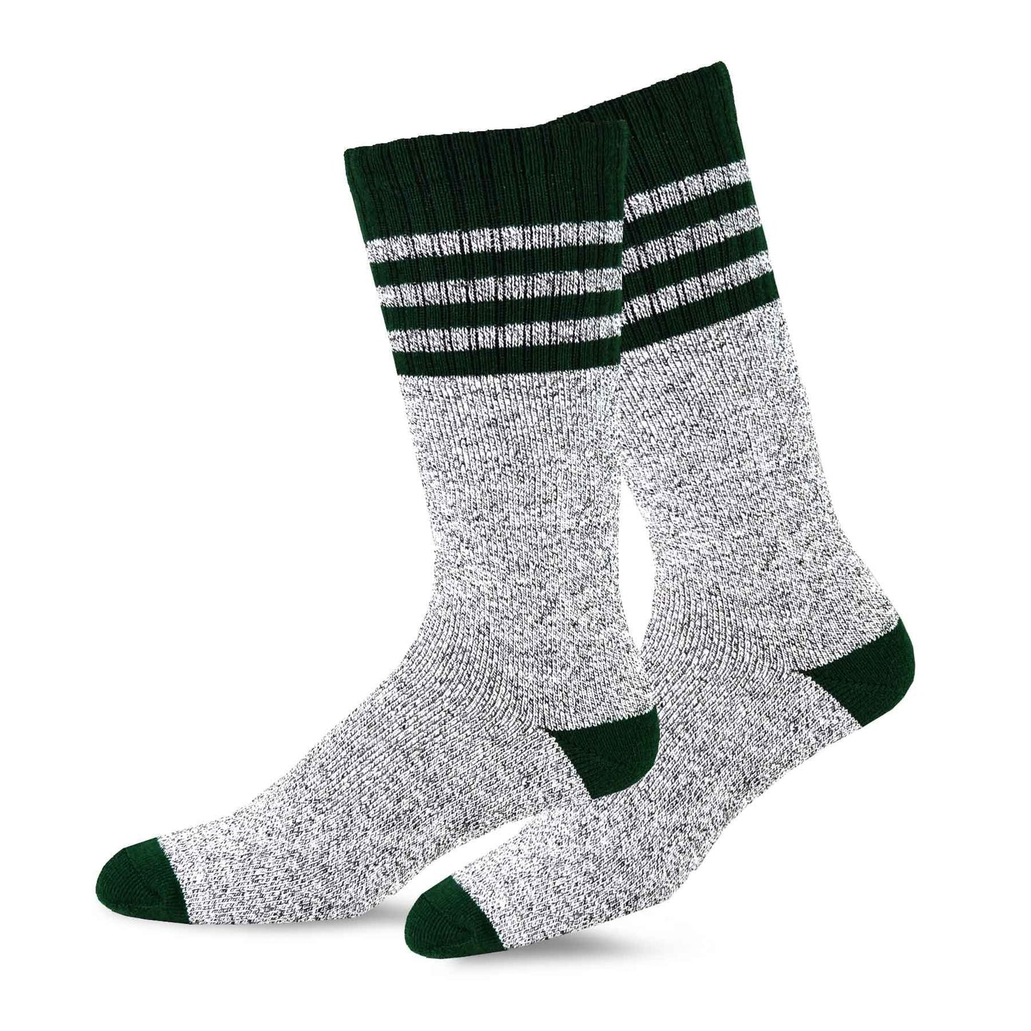 Eco Friendly Heavy Weight Recyled Cotton Winter Thermal Boot Socks 4 Pair (9-11, Stripe-Blk/Grn)