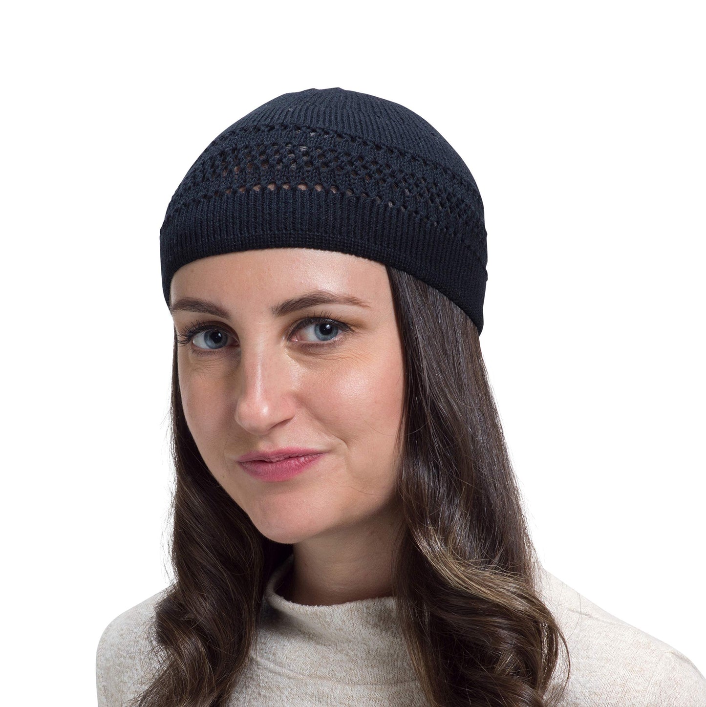 SnugZero Unisex Cotton Lattice-Knit Skull Cap Beanie Kufi for Everyday Wear, Black