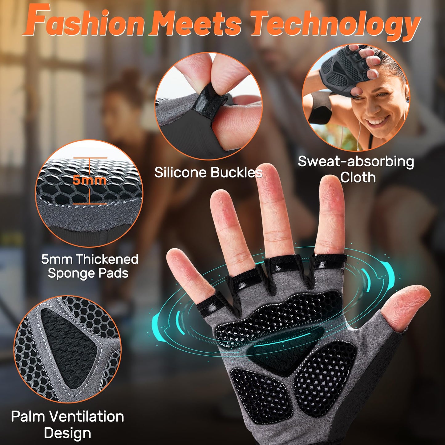 Yeendibo 5-in-1 Workout Gloves for Men & Women, with Excellent Grip, Full Protection Exercise Weight Lifting Gym Gloves, Detachable Wrist Strap & Mesh Bag