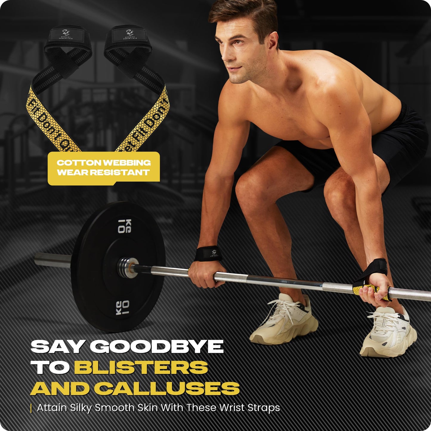 Special Essentials Wrist Straps for Weightlifting - Two-Sided Anti Slip Silicone Grip & Premium Padded Neoprene - Durable Gym Lifting Straps for Men and Women - Ideal for Bodybuilding & Powerlifting