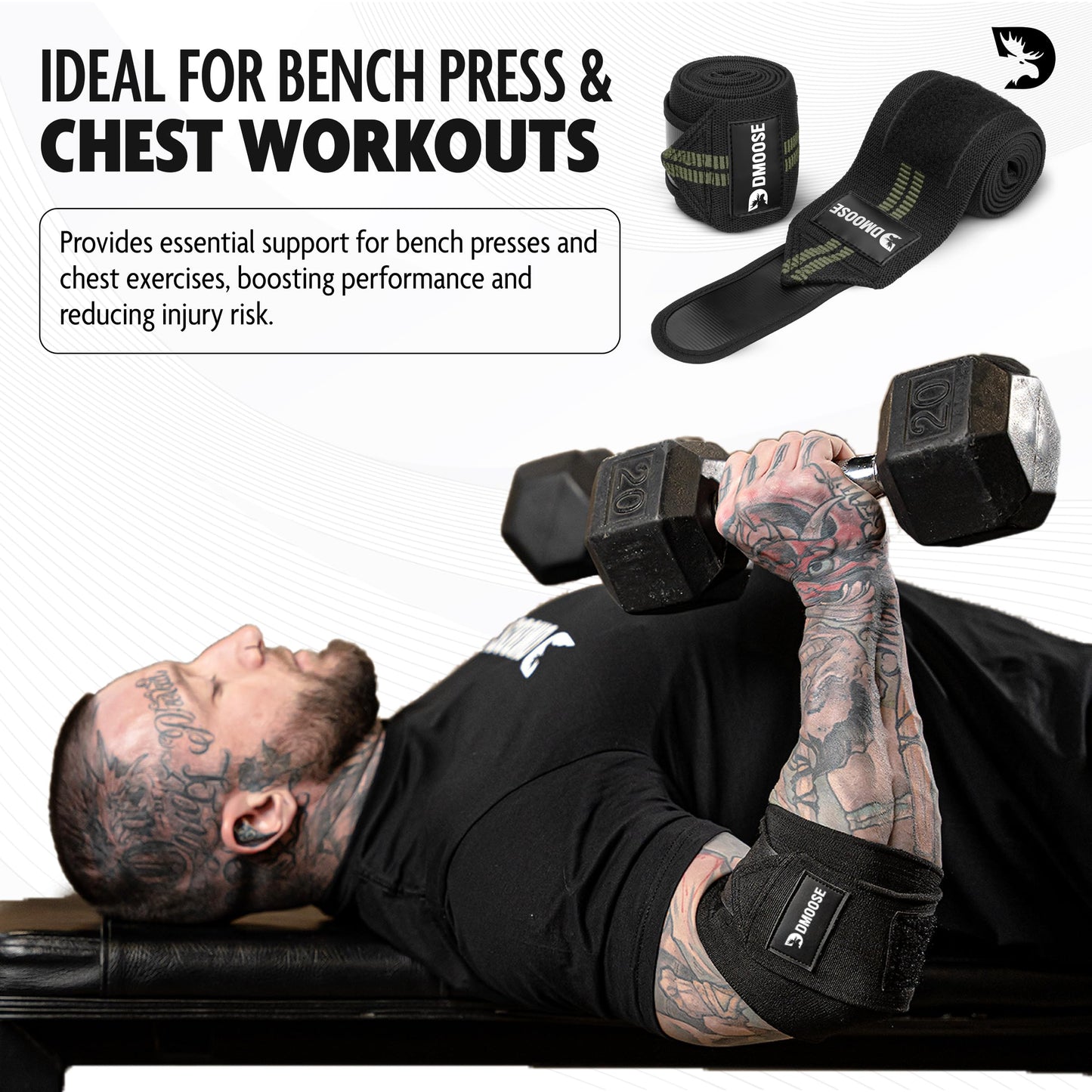 DMoose Fitness Elbow Wraps for Weightlifting, Bench Press, Cross Training & Powerlifting for Men and Women - 40" Nylon (Pair) Elbow Straps - Increases Stability of Joints and Support Injury Recovery