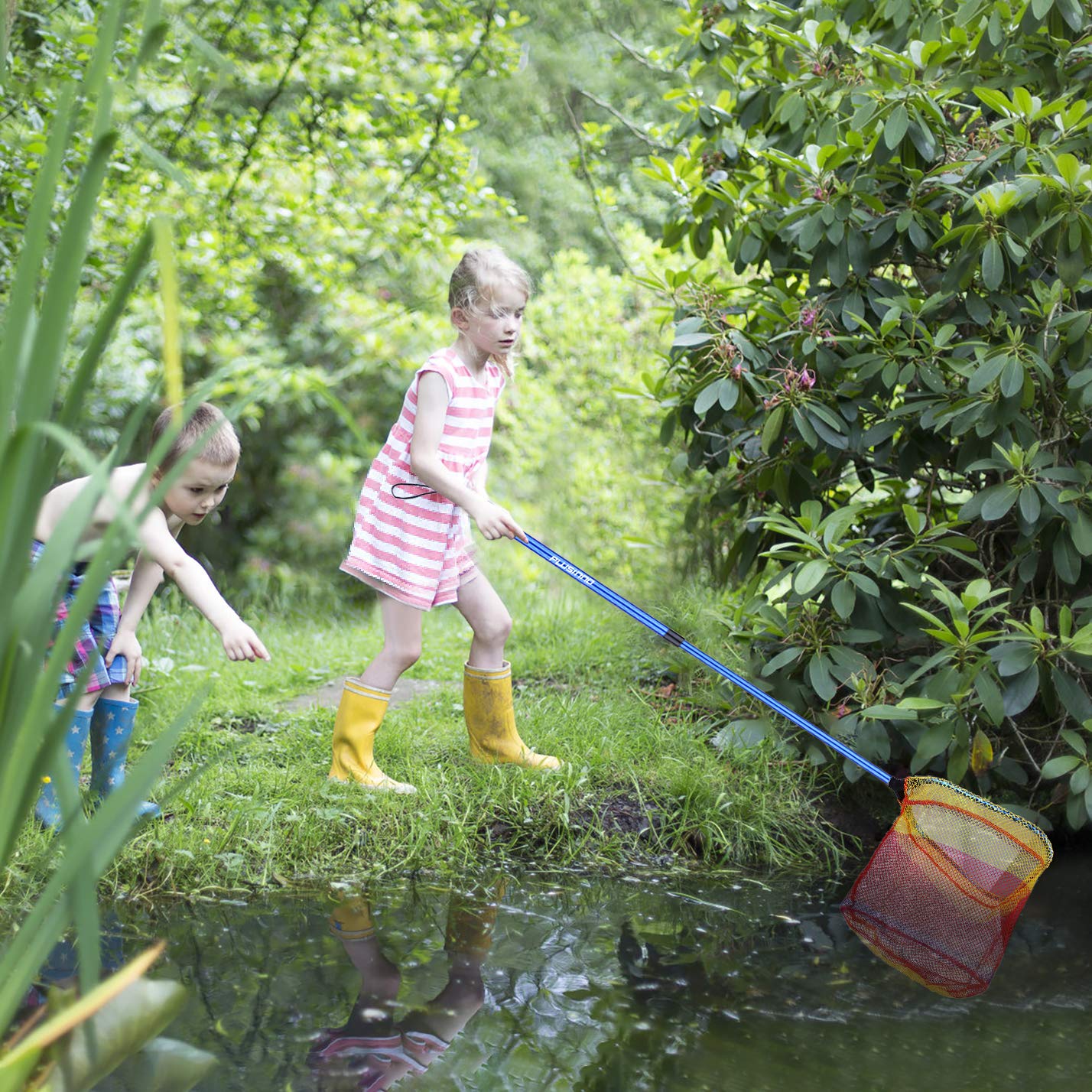PLUSINNO Kids Fishing Net, Telescopic Lightweight Landing Net with Aluminum Pole Handle and Nylon Mesh, Catch and Release Net for Kids Youth Outdoor
