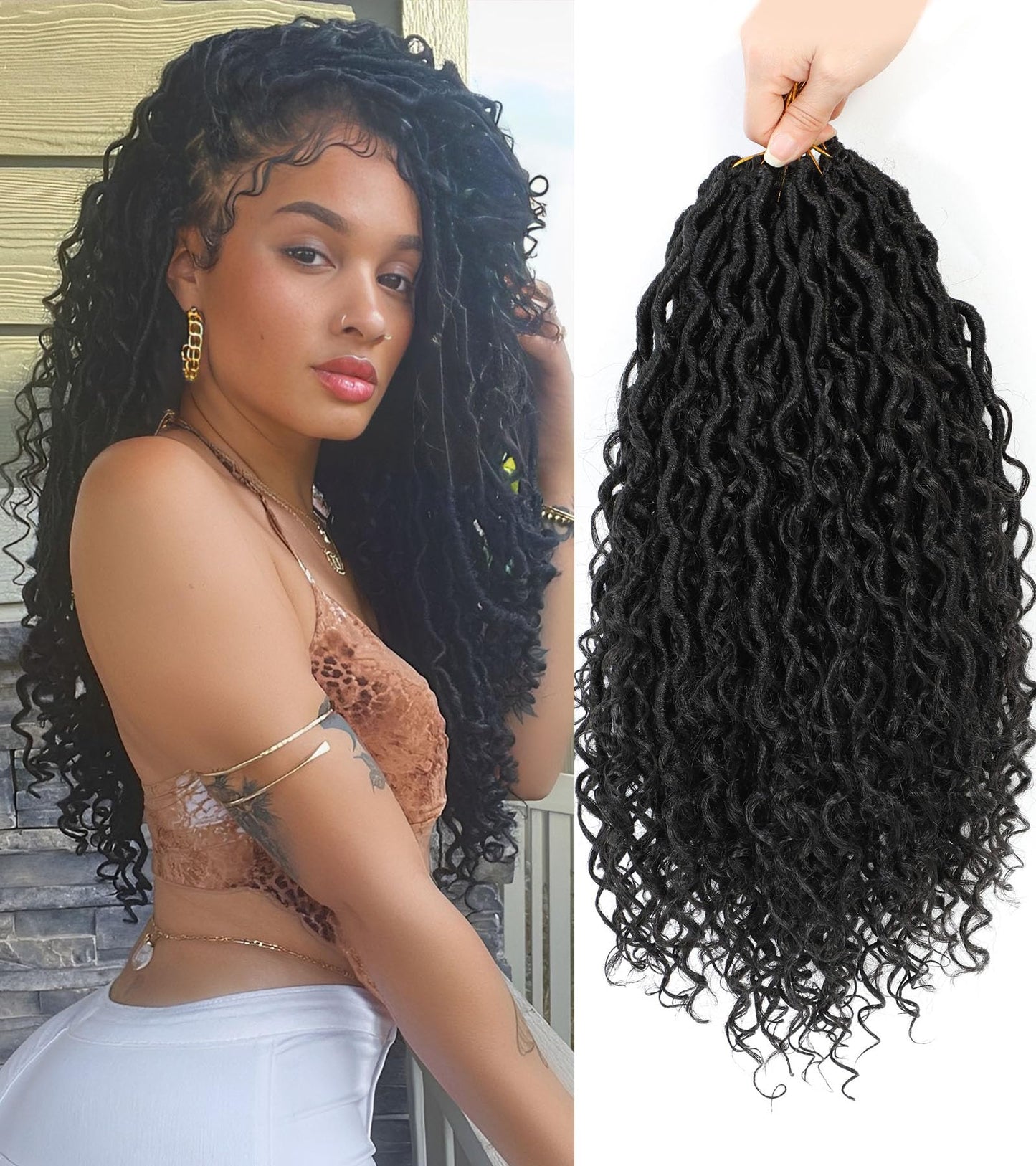 Col Bling Goddess Locs Crochet Hair for Black Women 14 Inch, 8 Packs Faux Locs Crochet Hair, Boho Style Locs, River Locs Hair with Curly Ends (14Inch, 1B, 8Packs)