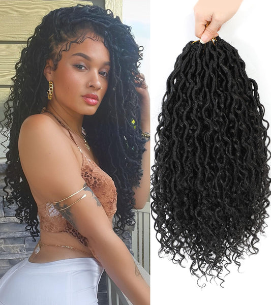 Col Bling Goddess Locs Crochet Hair for Black Women 14 Inch, 8 Packs Faux Locs Crochet Hair, Boho Style Locs, River Locs Hair with Curly Ends (14Inch, 1B, 8Packs)