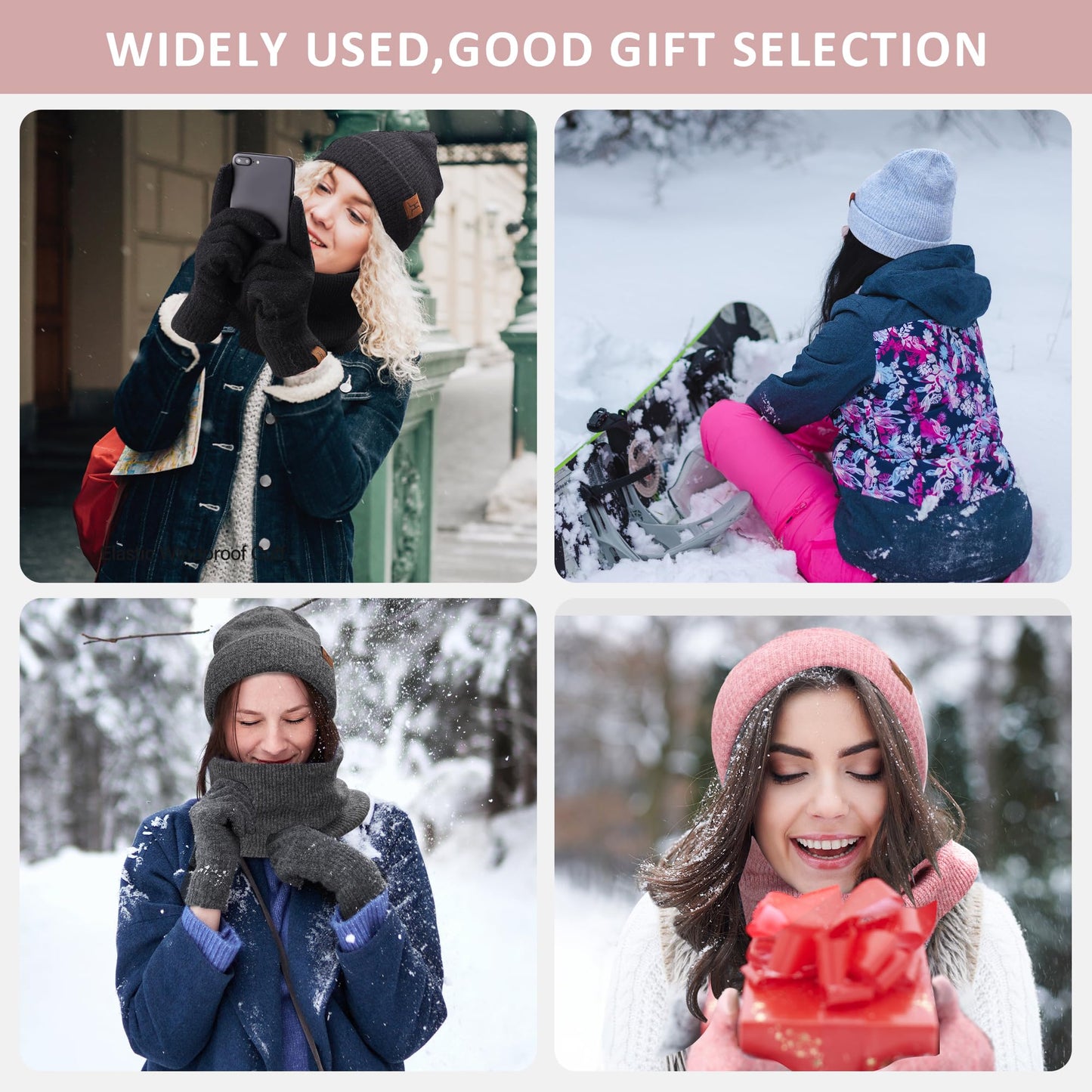 ZASFOU Womens Winter Beanie Hats Neck Scarf Warmer Touchscreen Gloves Set Warm Knit Skull Caps Gifts for Women