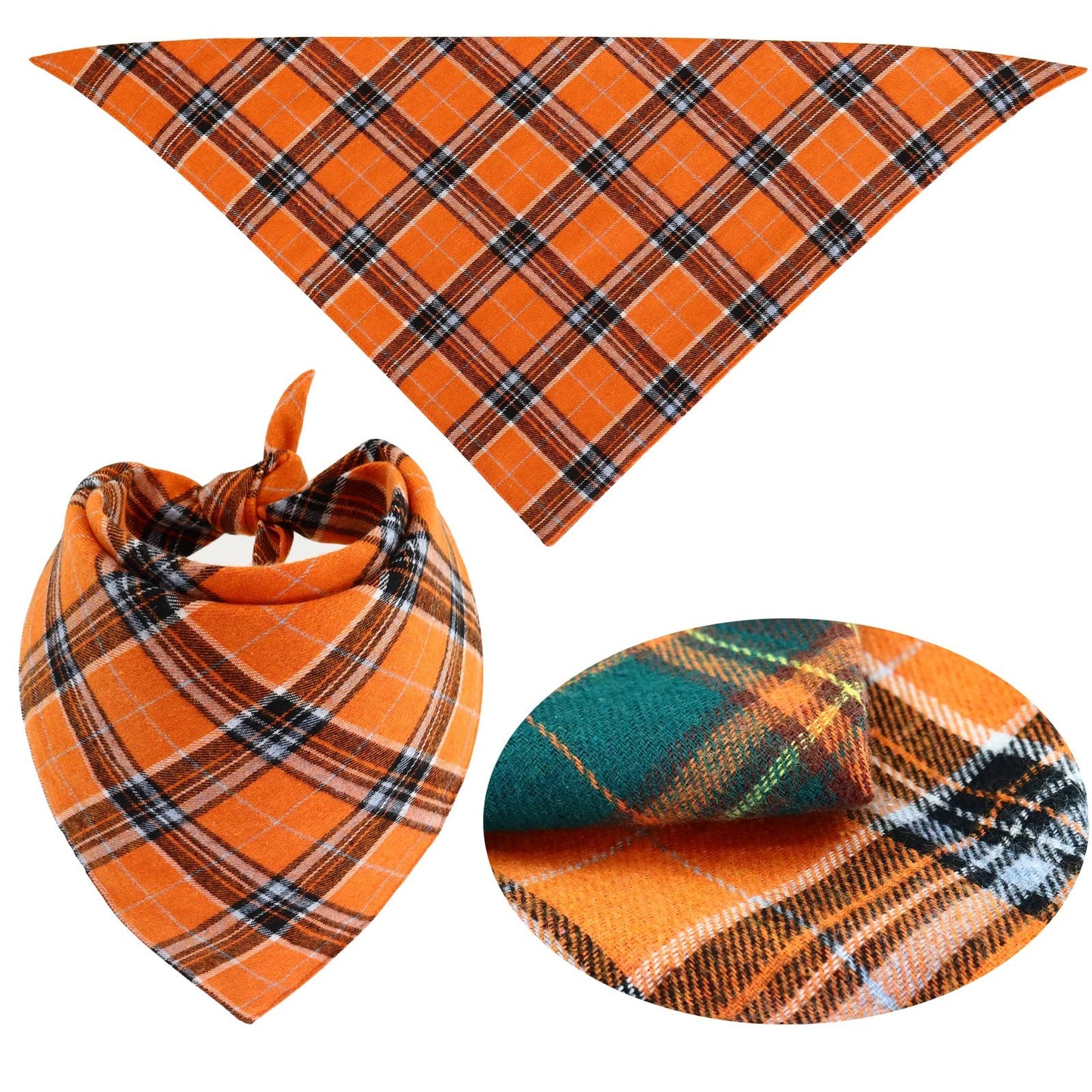 YUANKEXIANG Fall Bandana for Dogs 2 Pack - Christmas Pet Triangle Scarf Classic Plaid Reversible Bibs Kerchief Saliva Towel Set Pet Costume Accessories for Small Medium Large Dogs Cats