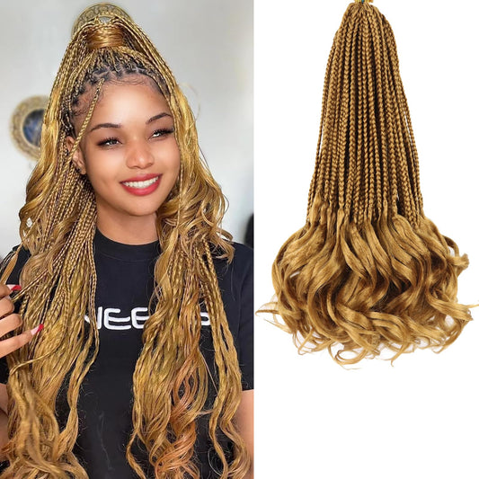 French Curl Braiding Hair Color 27 Goddess Box Braids Crochet Hair Pre Looped Crochet Box Braids 14 Inch French Curl Crochet Braids with Curly Ends Wavy Curly Braiding Hair Extensions (7 Packs)
