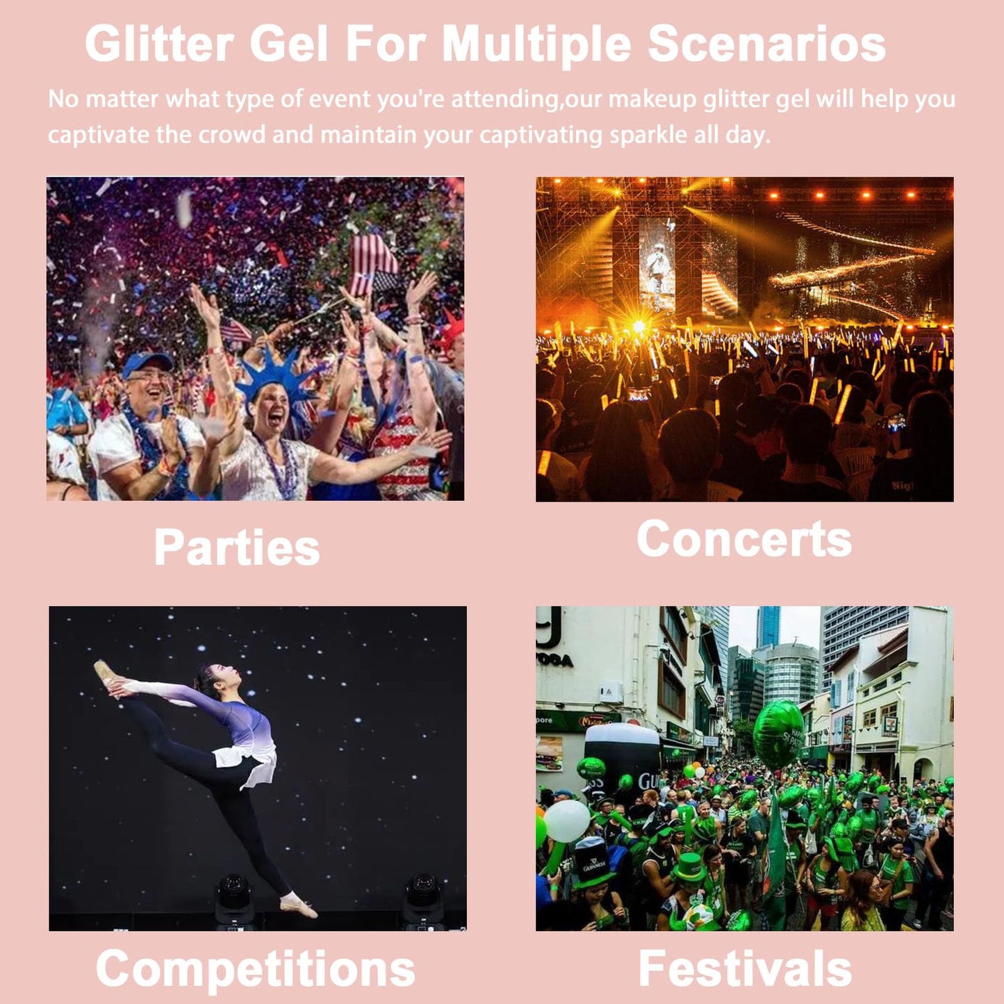 Boko 50ML Body Glitter Gel, Red White Blue Chunky Glitter for Face Hair Body Pride Makeup, Patriotic Glitter for Concert Flag Party Independence Day Event Rave Accessories