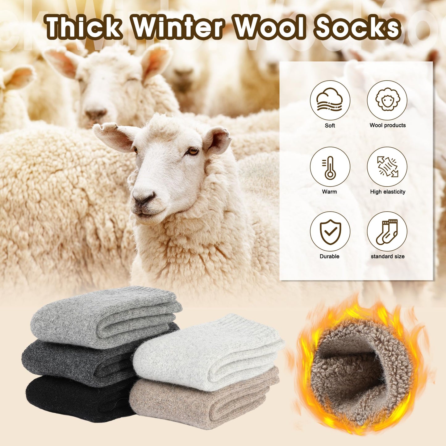 DOINUO Wool Socks for Women, 5 Pairs Thermal Thick Warm Winter Hiking Walking Cozy Crew Boot Gifts Socks
