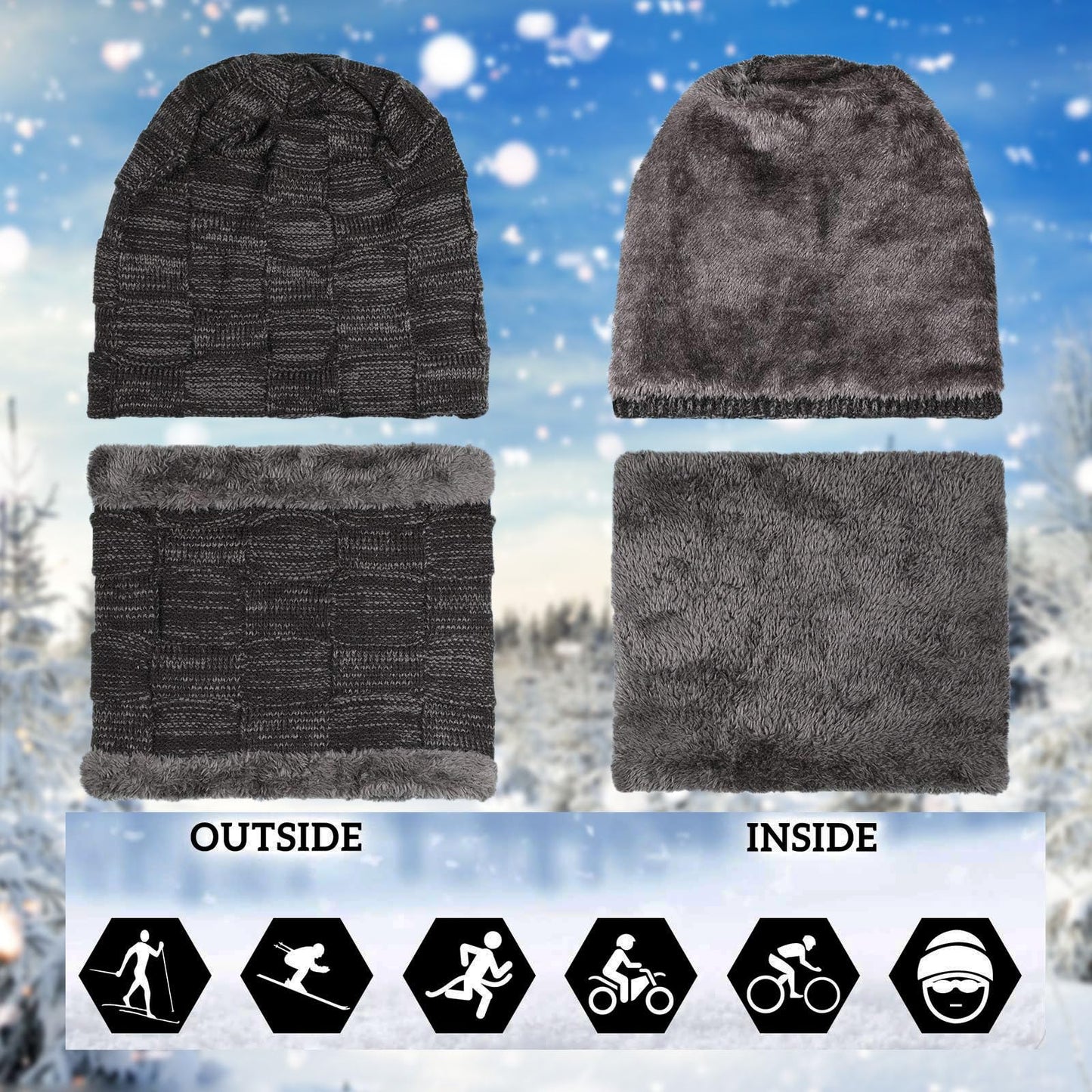 Winter Hat Scarf Gloves Set for Men Women, Knit Beanie Hat,Neck Warmer Scarf,Warmer Touch Screen Gloves and Earmuffs Ear Warmer for Men Women