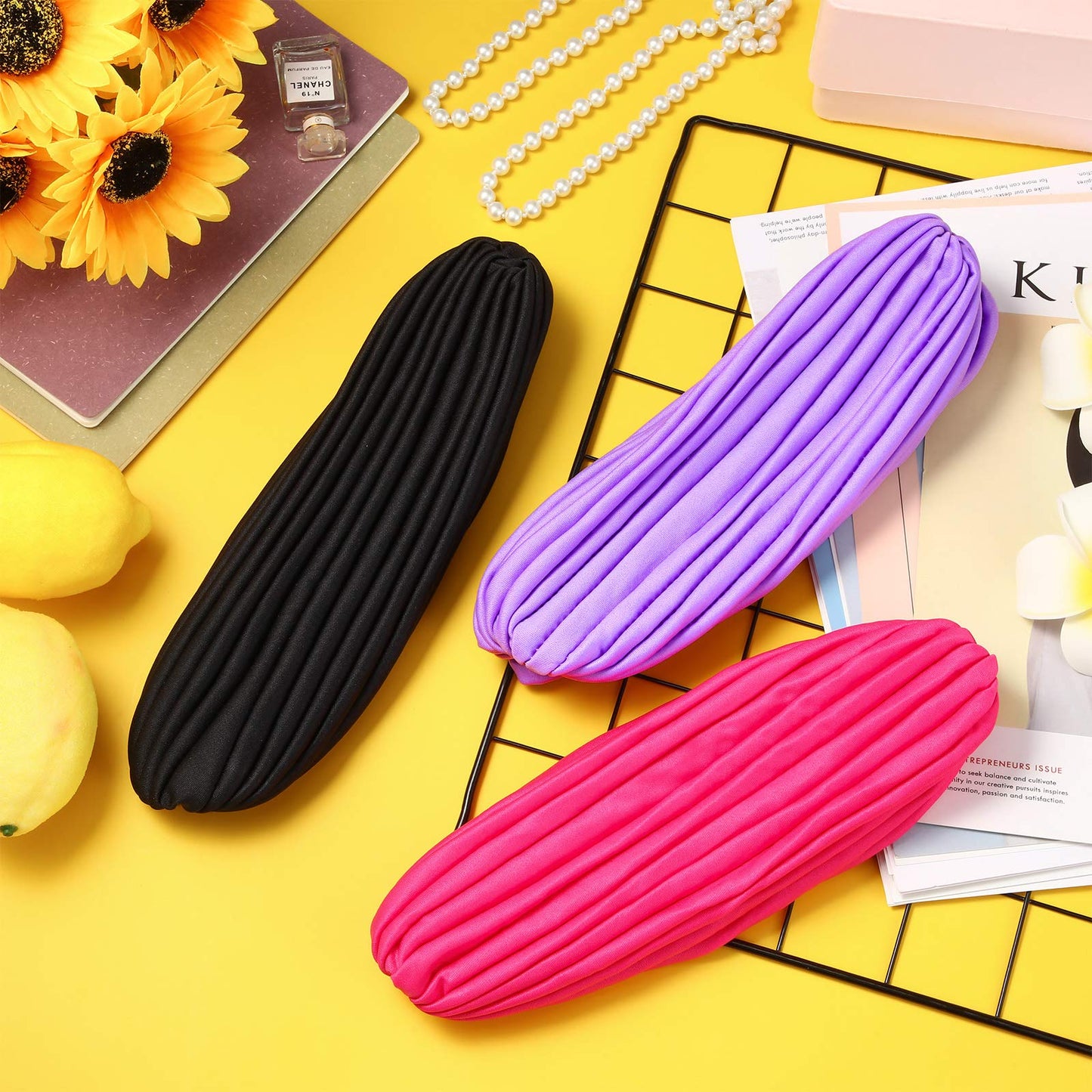 Syhood 4 Pieces Turbans for Women Head Wraps for Women Beanie Headwraps,4 Colors(Black, White, Rose Red, Light Purple)