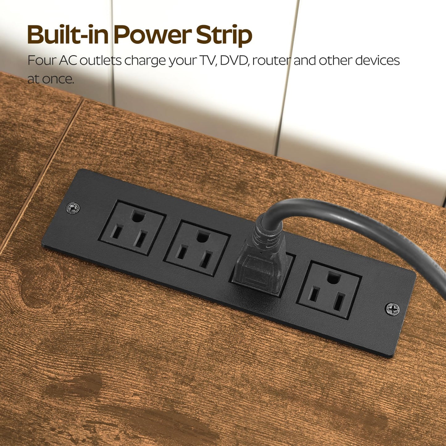 YATINEY TV Stand with Power Outlet Up to 60 Inch, Entertainment Center with 2 Fabric Drawers, TV Console Table with Open Storage Shelves for TVs, Cable Management, for Living Room, Bedroom, DS14UBRY1