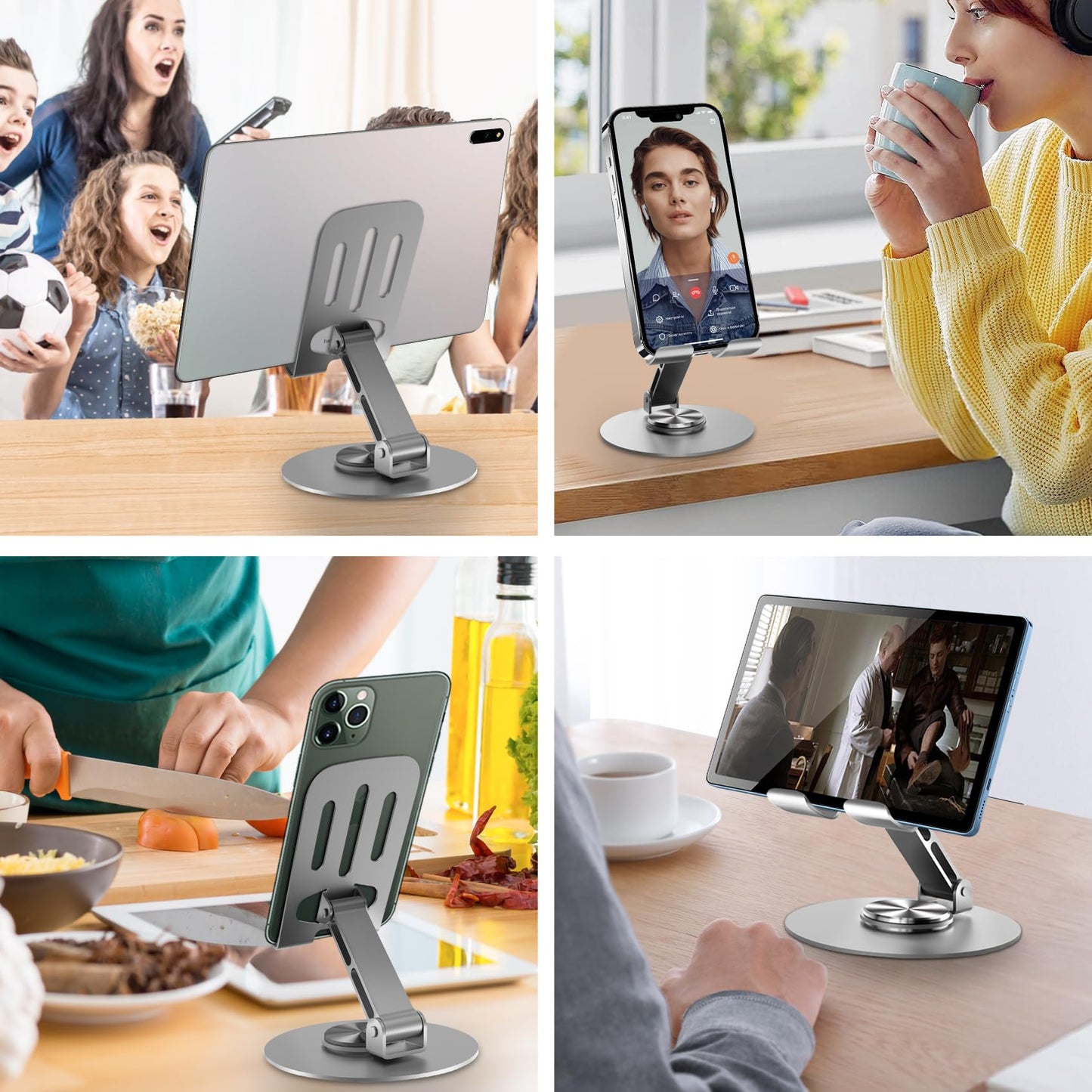 Lusosh Universal Metal Cell Phone Stand, Multi-Angel Adjustable 360° Rotation Non-Slip Metal Phone Stand Compatible with iPhone 16 Pro Max and All Smartphones (Grey)