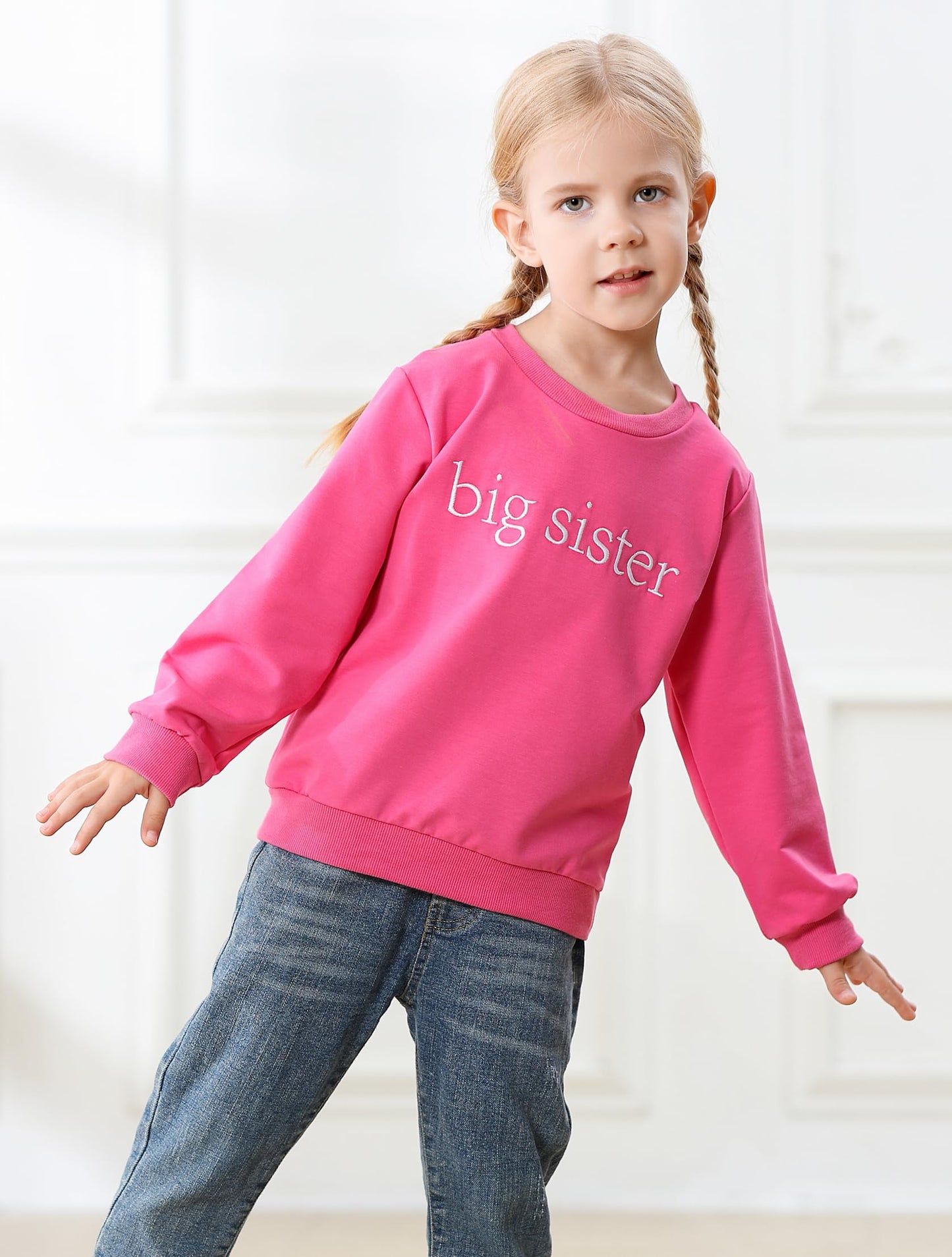 ADXSUN Toddler Girl Big Sister Sweatshirt Embroidered Letters Pullover Top Fall Outfits Winter Clothes