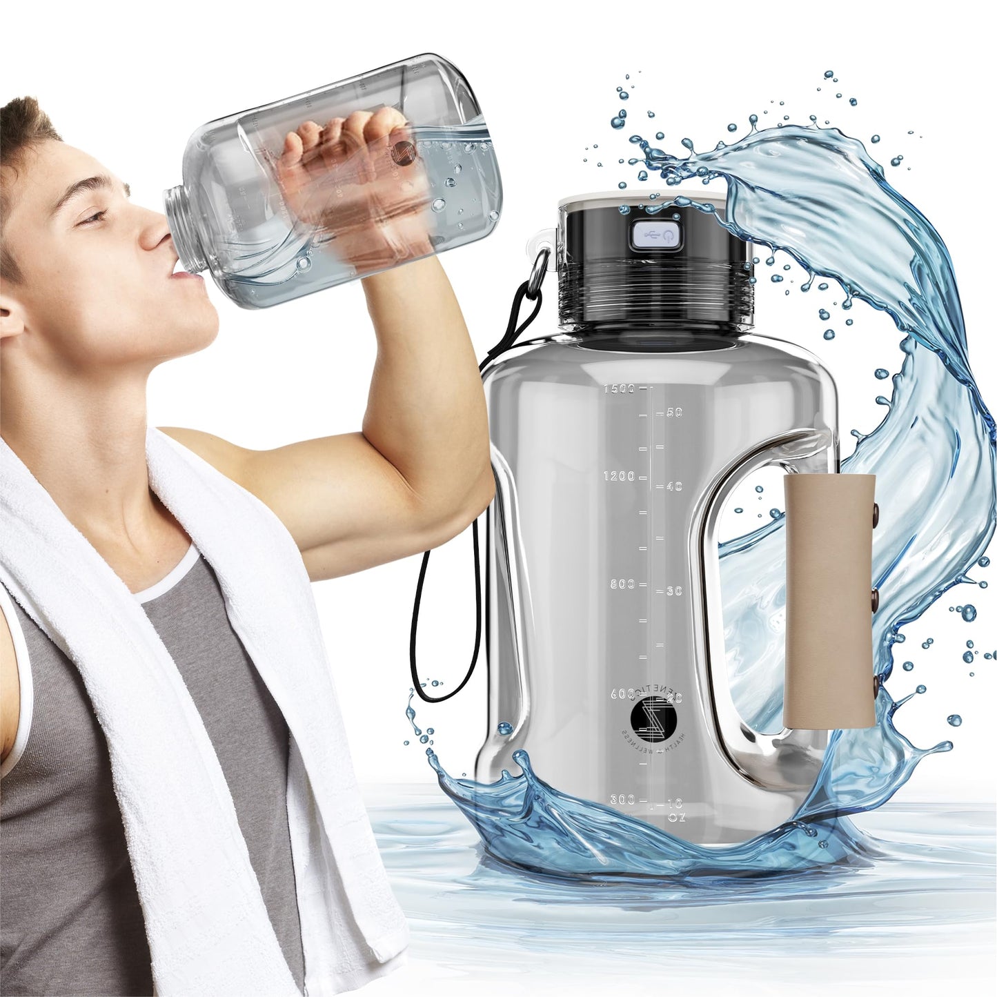 Zenetics 1.5L, Hydrogen Water Bottle, BPA Free Outdoor - Ionizer Cup with Hydrogen Generator - Hydrogen-Rich Hydrogen Water for Athletes and Adventurers Sports - Black