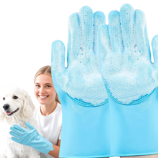 JINHUIYUAN Pet Grooming Gloves, Dog Washing Gloves with Silicone Teeth, Dog Bathing Shampoo Brush, Heat Resistant Five-Finger Design for Bathing, Massaging, Hair Removal, Suitable for Dogs and Cats