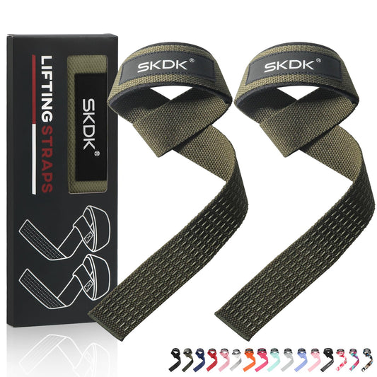 SKDK Cotton Hard Pull Wrist Lifting Straps Grips Band-Deadlift Straps with Neoprene Cushioned Wrist Padded and Anti-Skid Silicone - for Weightlifting, Bodybuilding, Xfit, Strength Training (ArmyGreen)