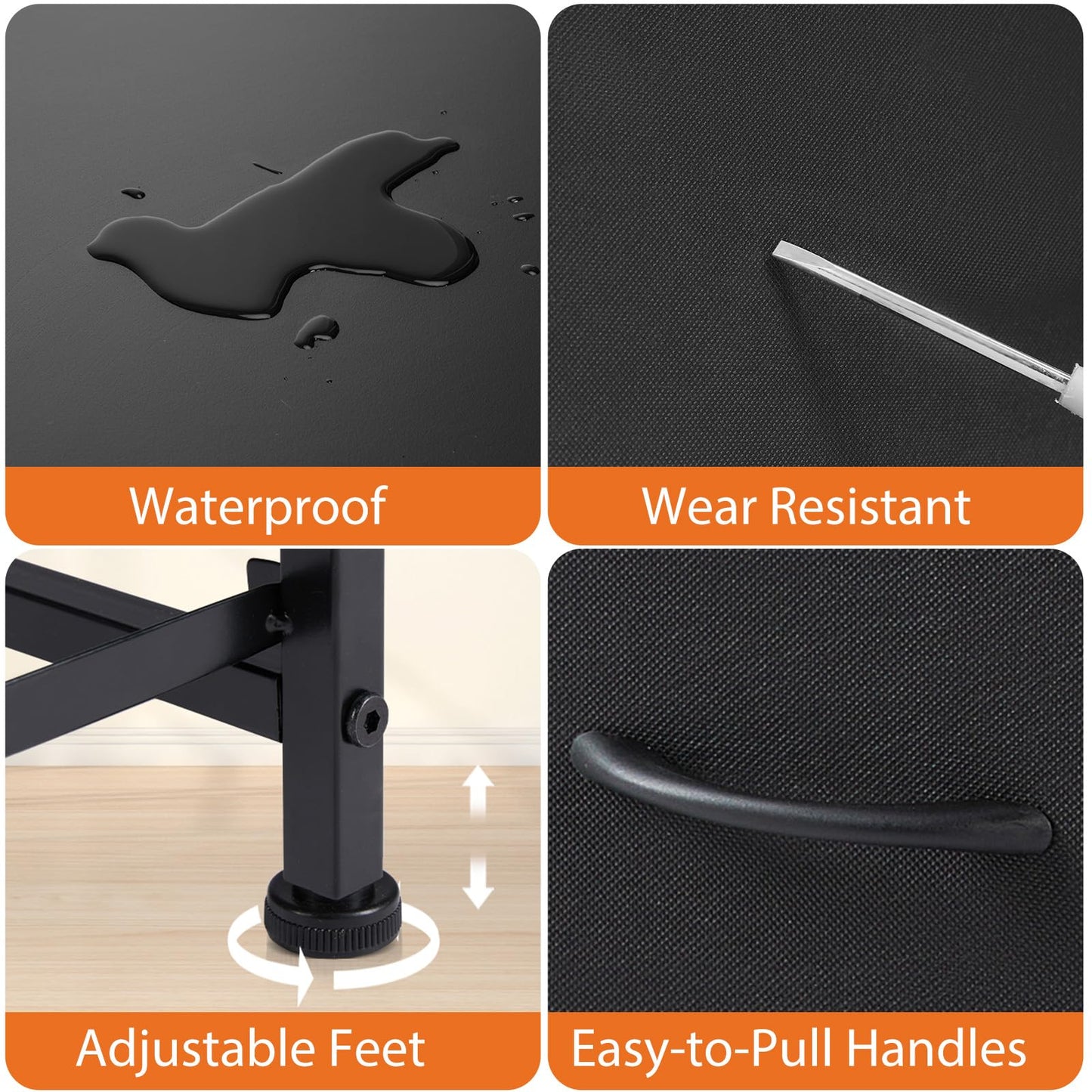 Sweetcrispy 5 Fabric Drawer Dresser TV Stand for Bedroom, Entertainment Center for 45 Inch TV with Storage Drawer Unit, Open Shelf, Adjustable Feet, Living Room, Black