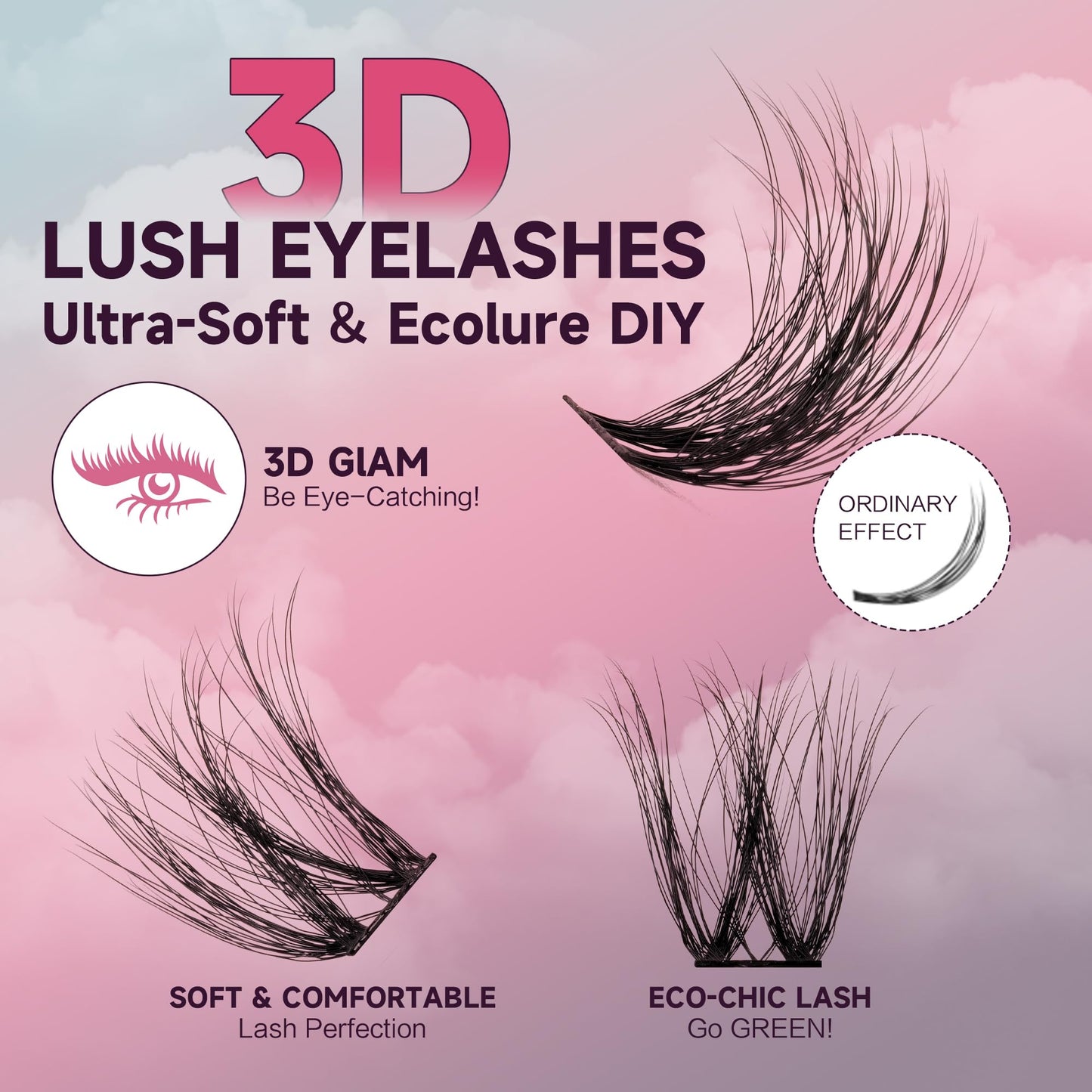 Mayhug Lash Clusters DIY Eyelash Extensions 144 Clusters Lashes D Curl 3D Eyelash Clusters Extensions Wispy Lashes Cluster Ultra-Soft & Super Light & DIY at Home (Prism)