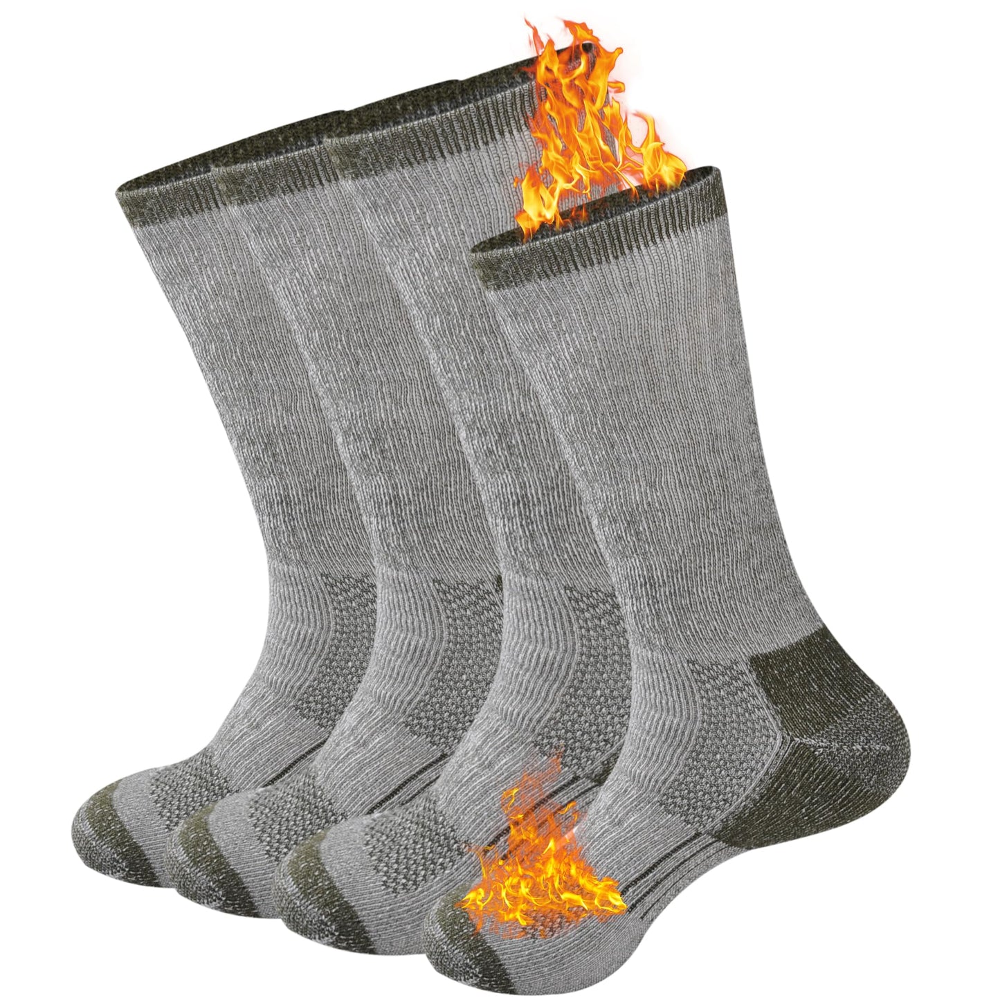 GKX Men's Merino Wool Moisture Wicking Outdoor Hiking Heavy Duty Work Cushion Crew Socks(Green)